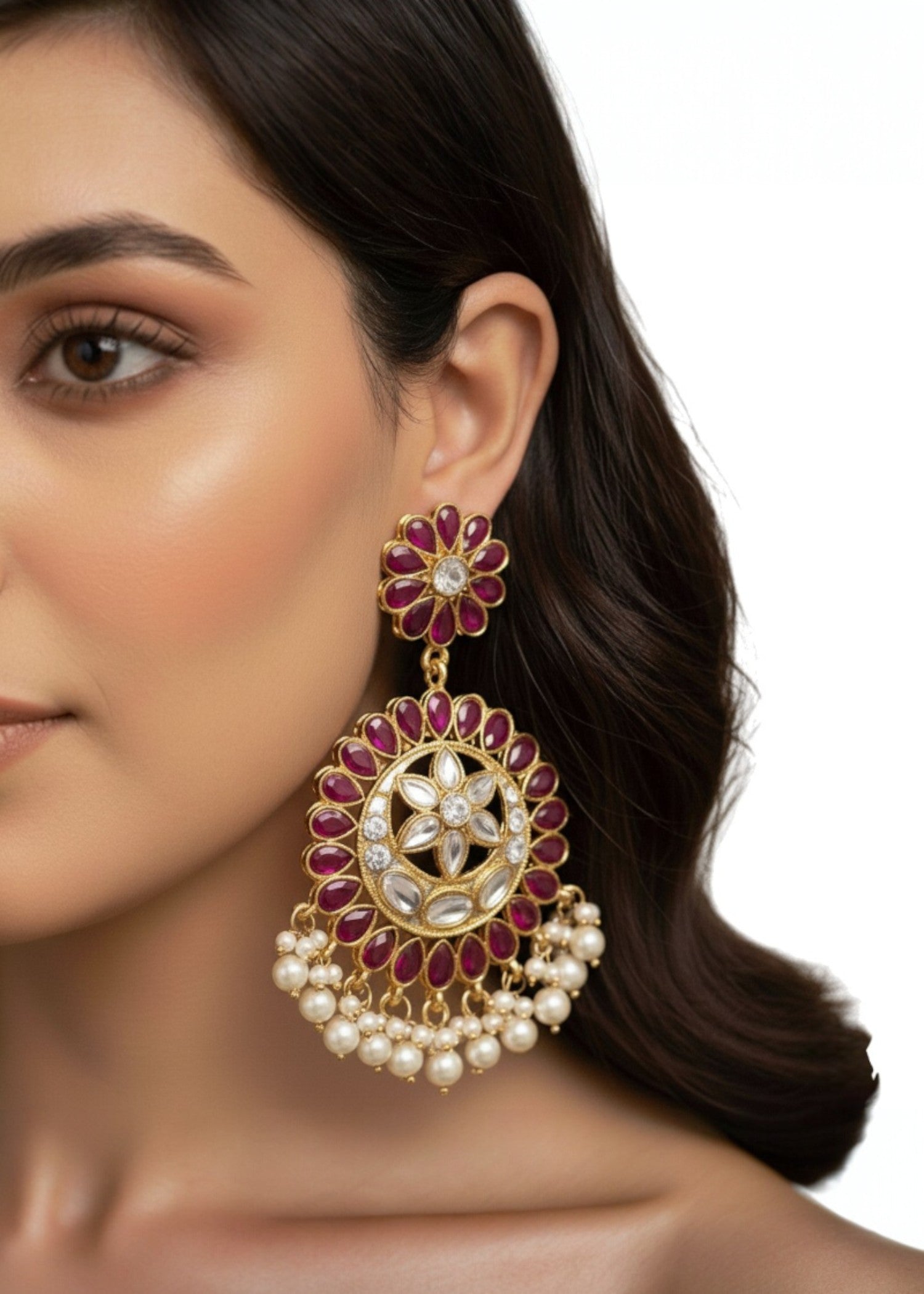 Earrings in Ruby red Color by - Trendy Women Earrings UHB6011