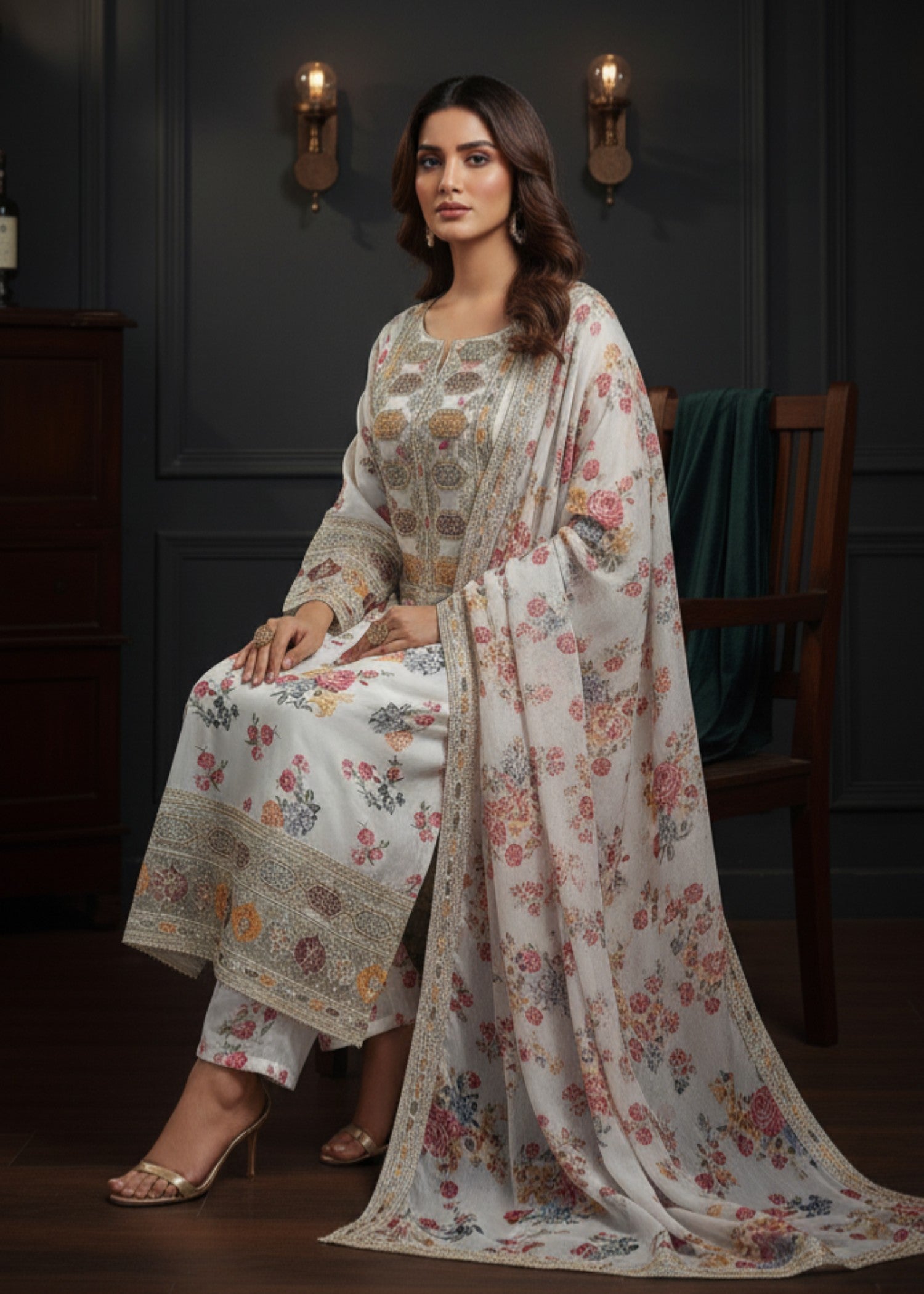 pk charmuse silk Kurta Set in Off-white