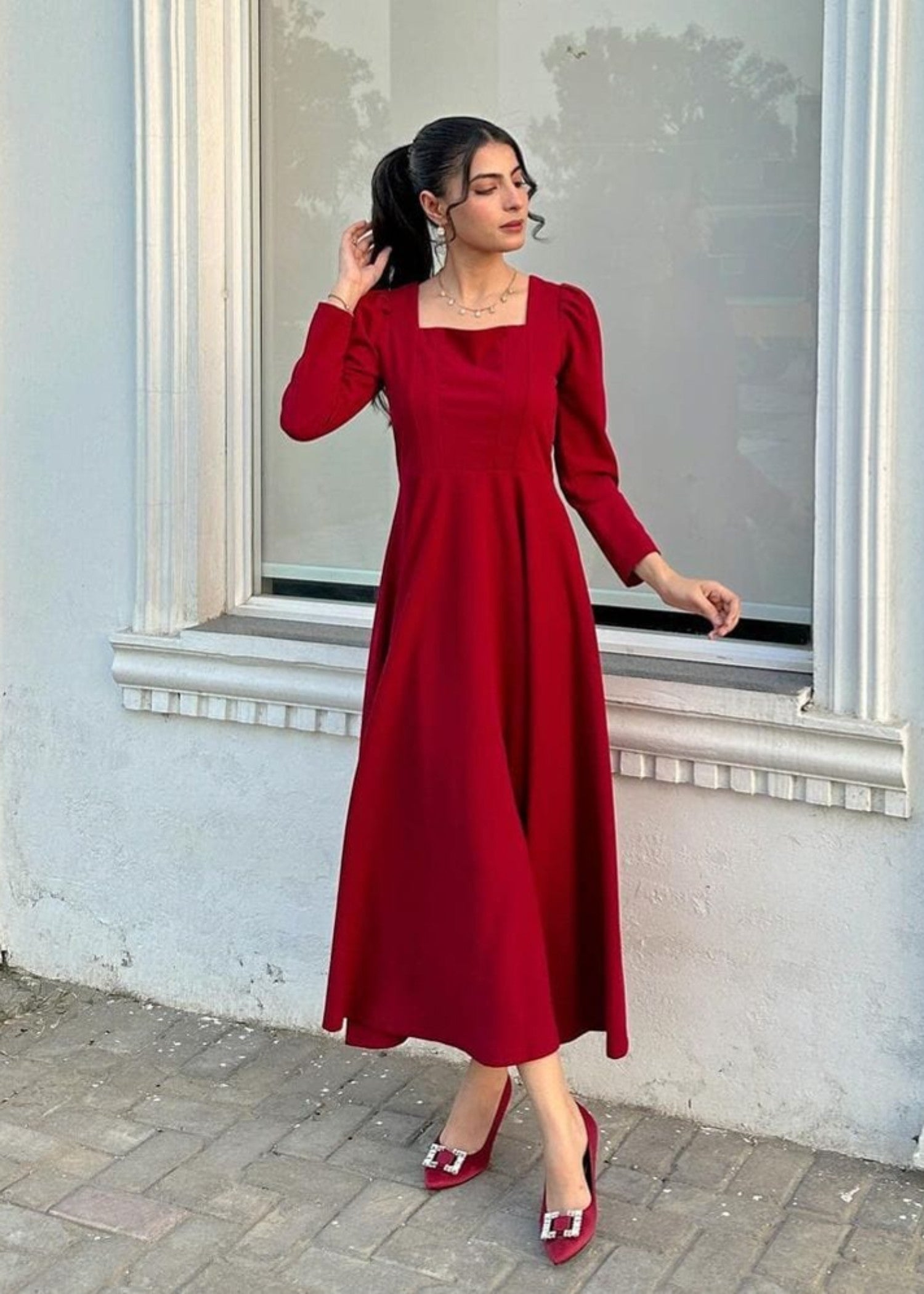 georgette Frock in Maroon