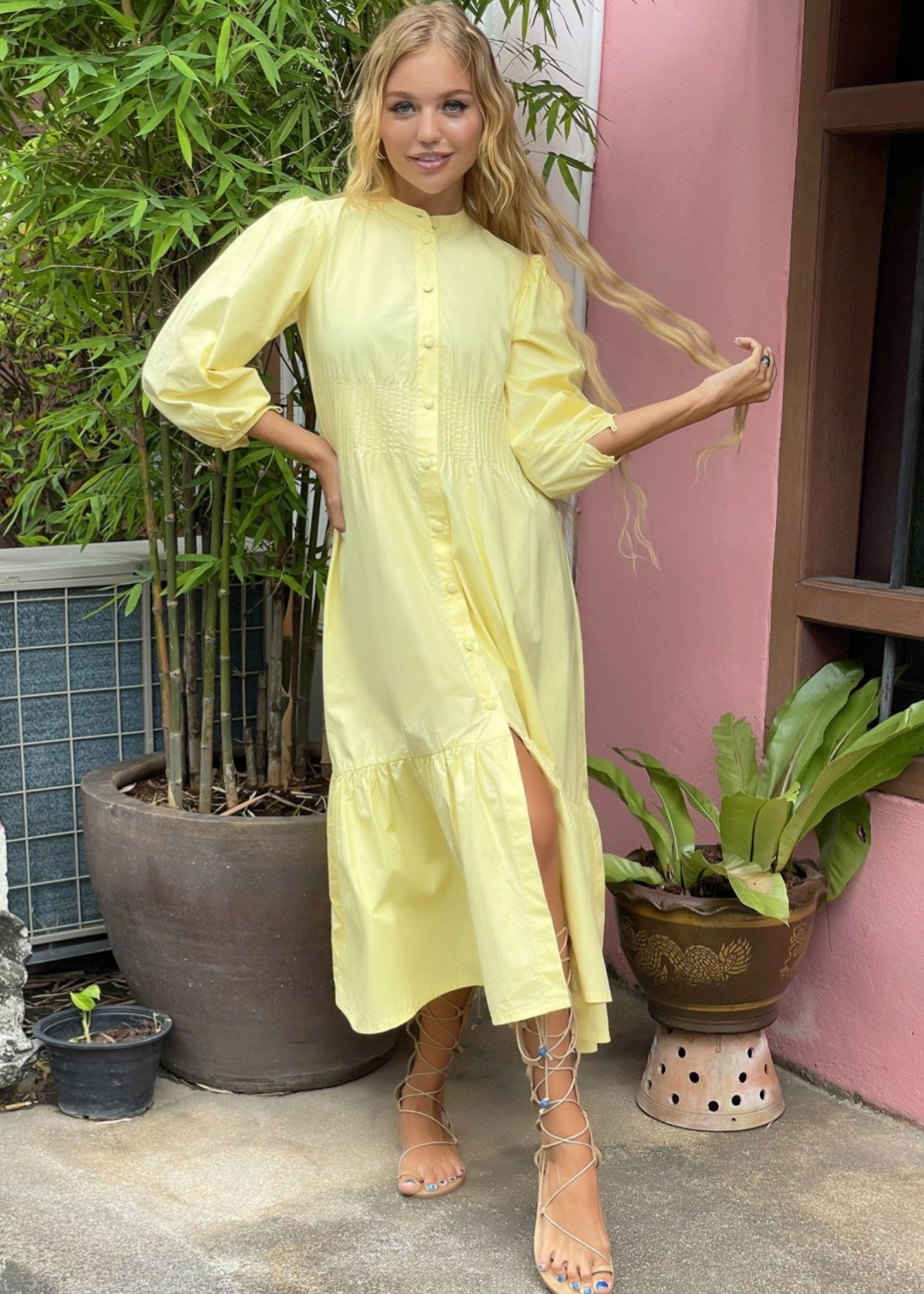 cotton Dress in Light yellow