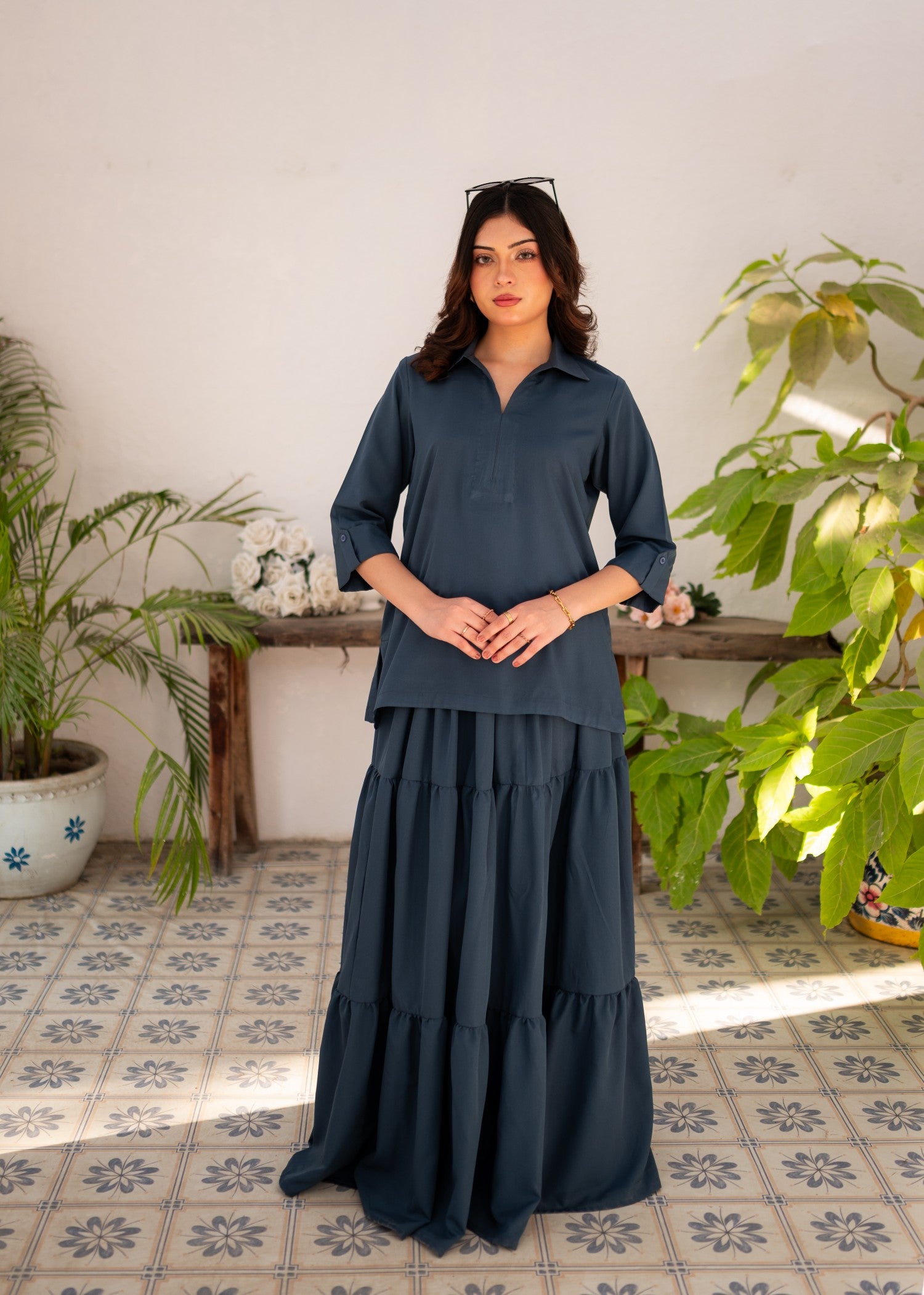 poly grip Skirt in Steel blue
