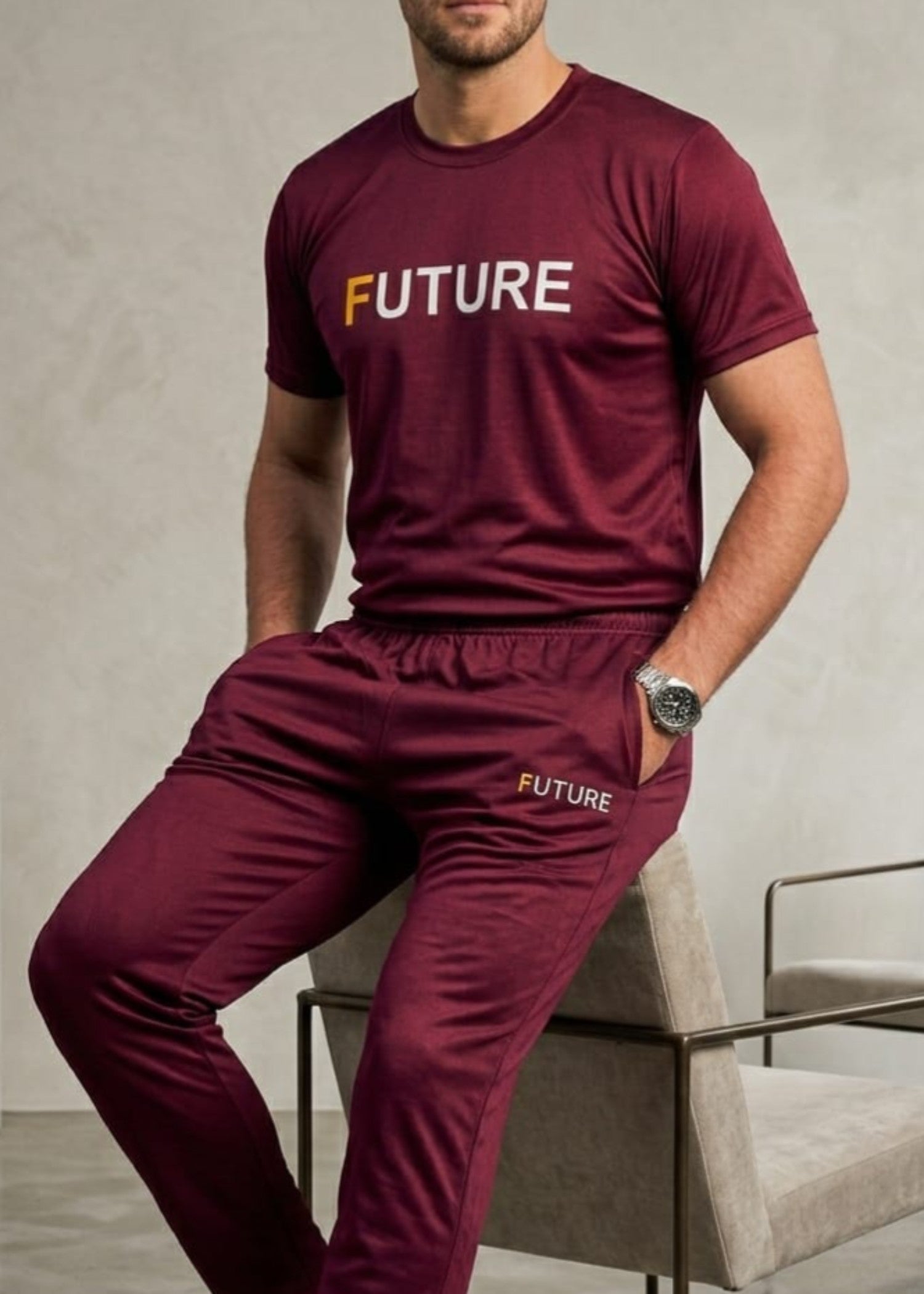 jersey knit Tracksuit in Maroon