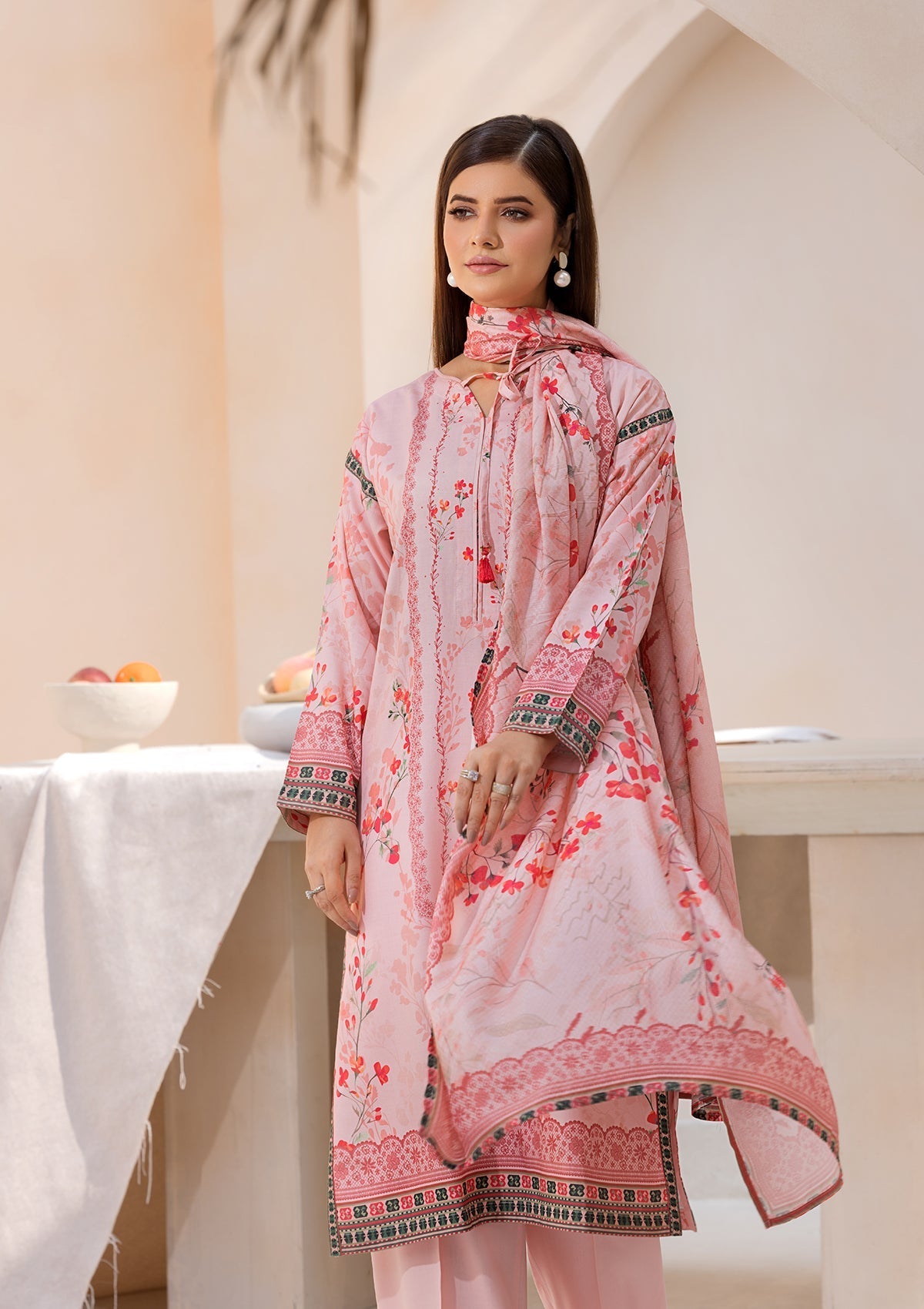 linen Kurta Set in Pink