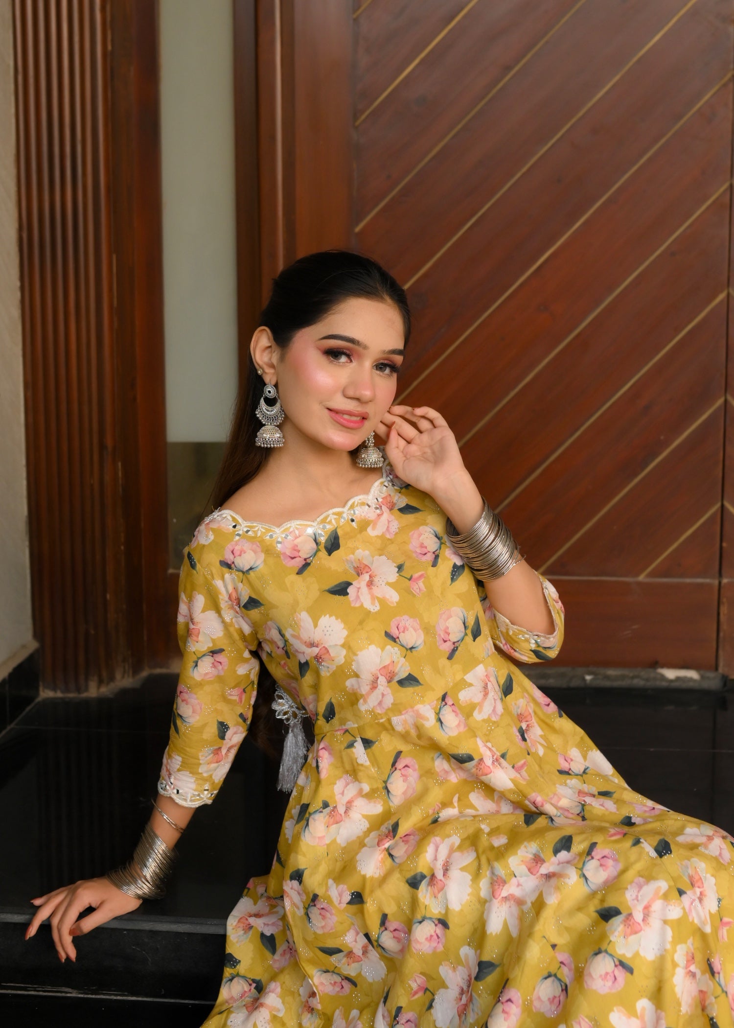 lawn Pishwas in Yellow green