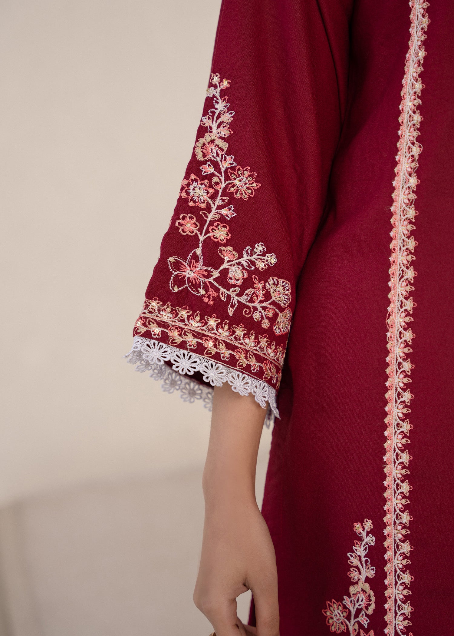 wool viscose Kurta Set in Burgundy