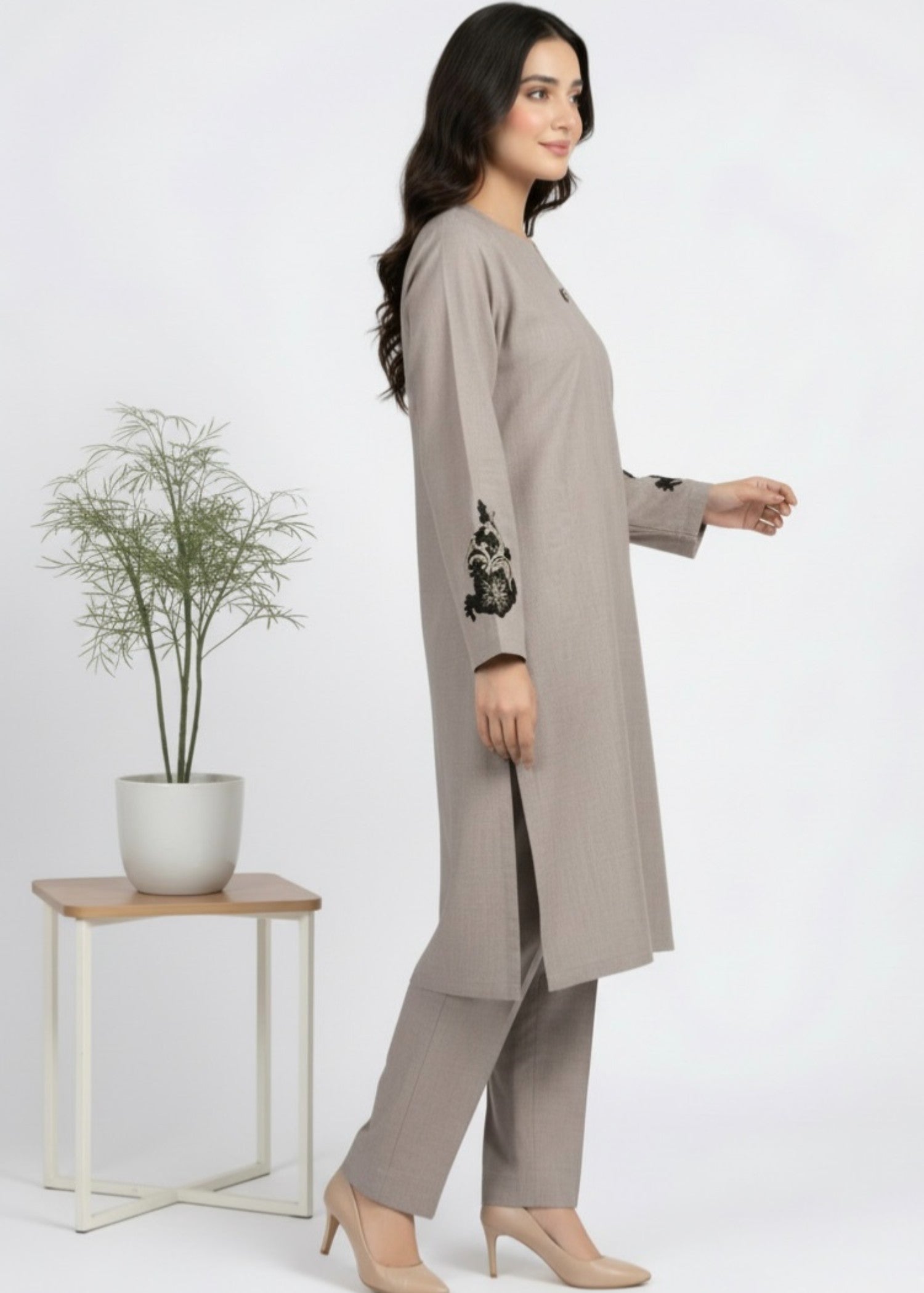 wash & wear Kurta Set in Battleship grey