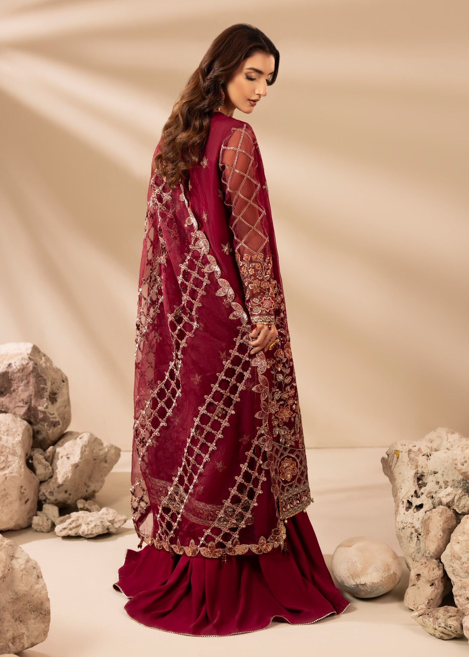 organza Sharara in Maroon
