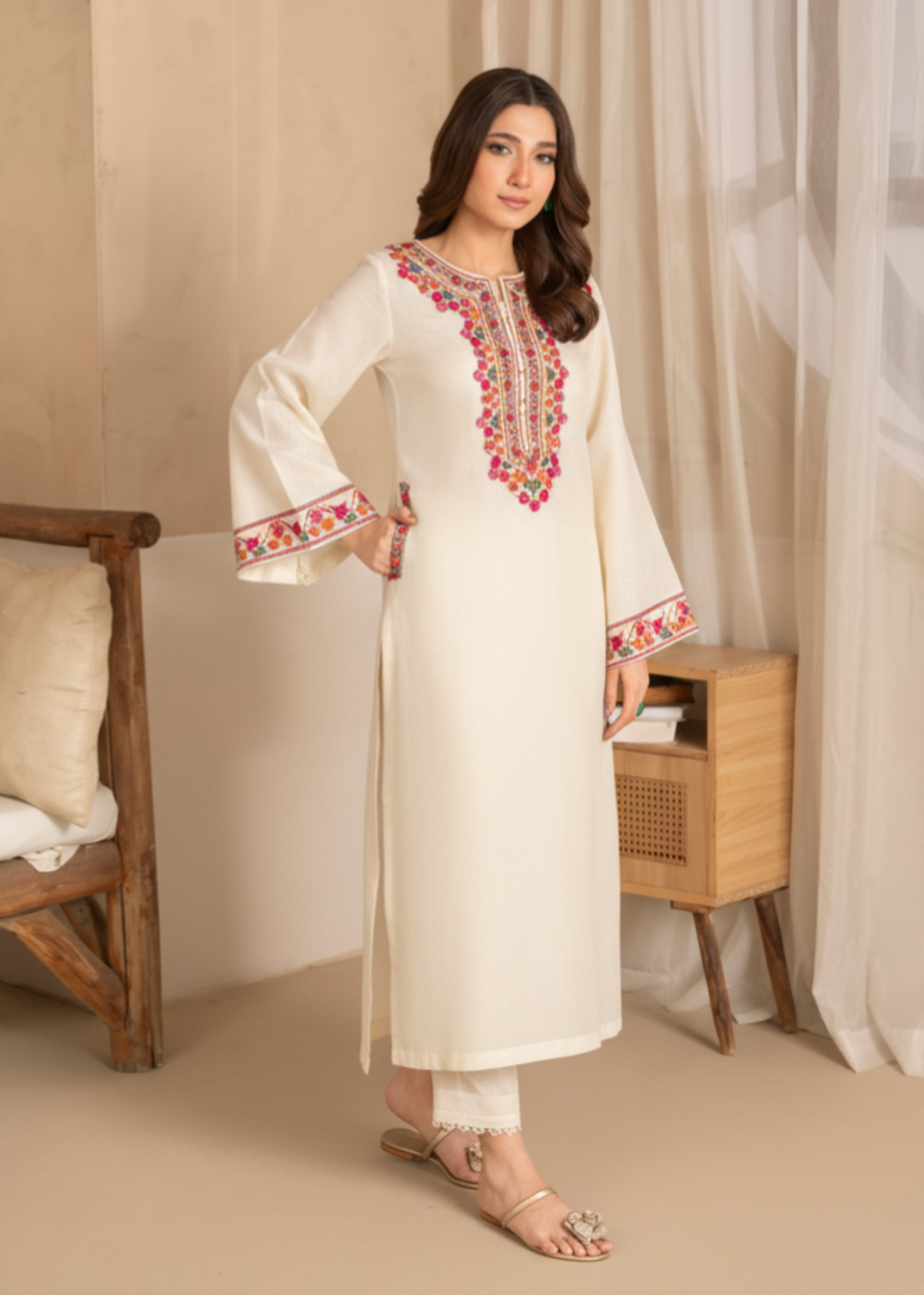 khaddar Kurti in White