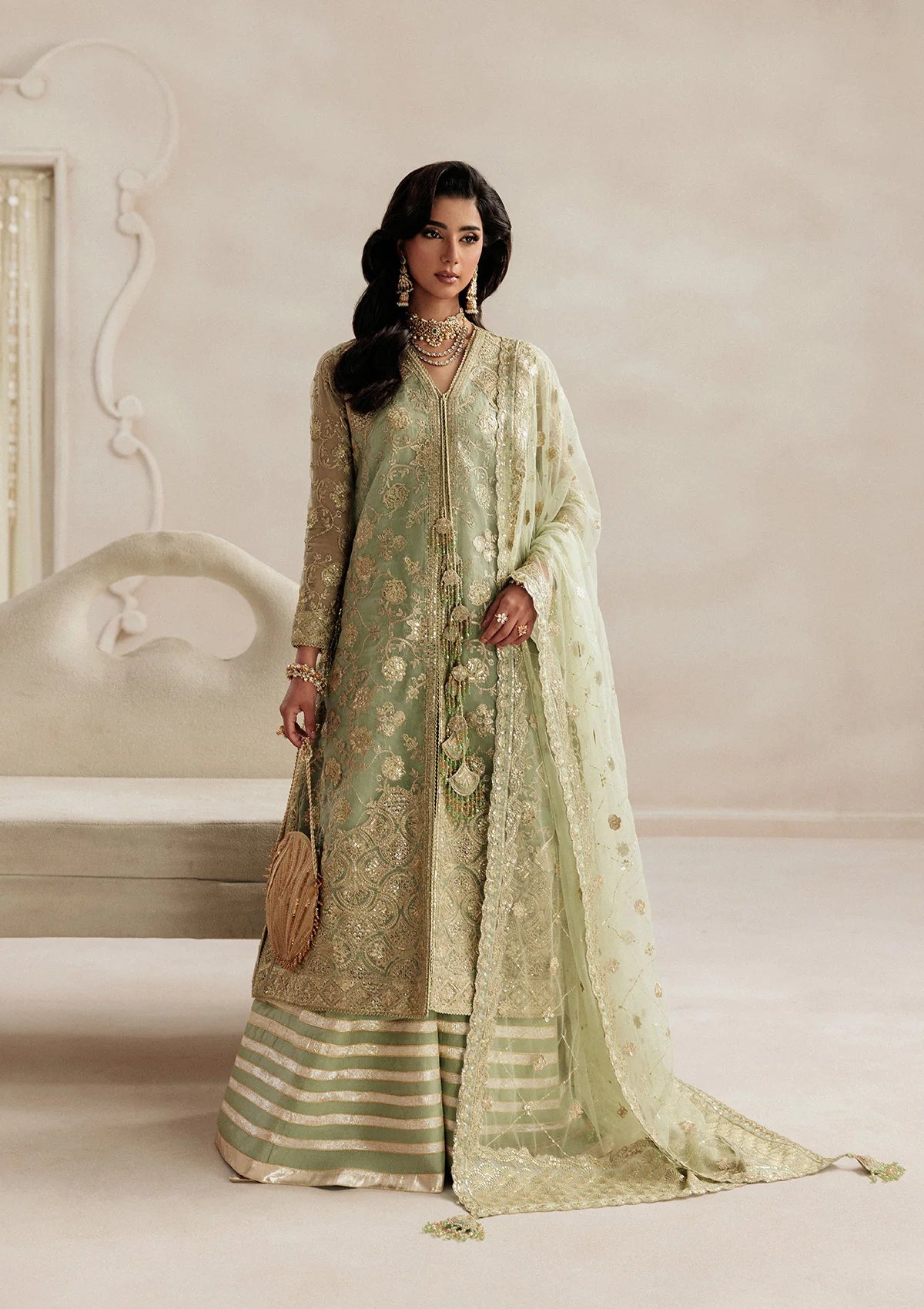 organza Unstitched in Pistachio green