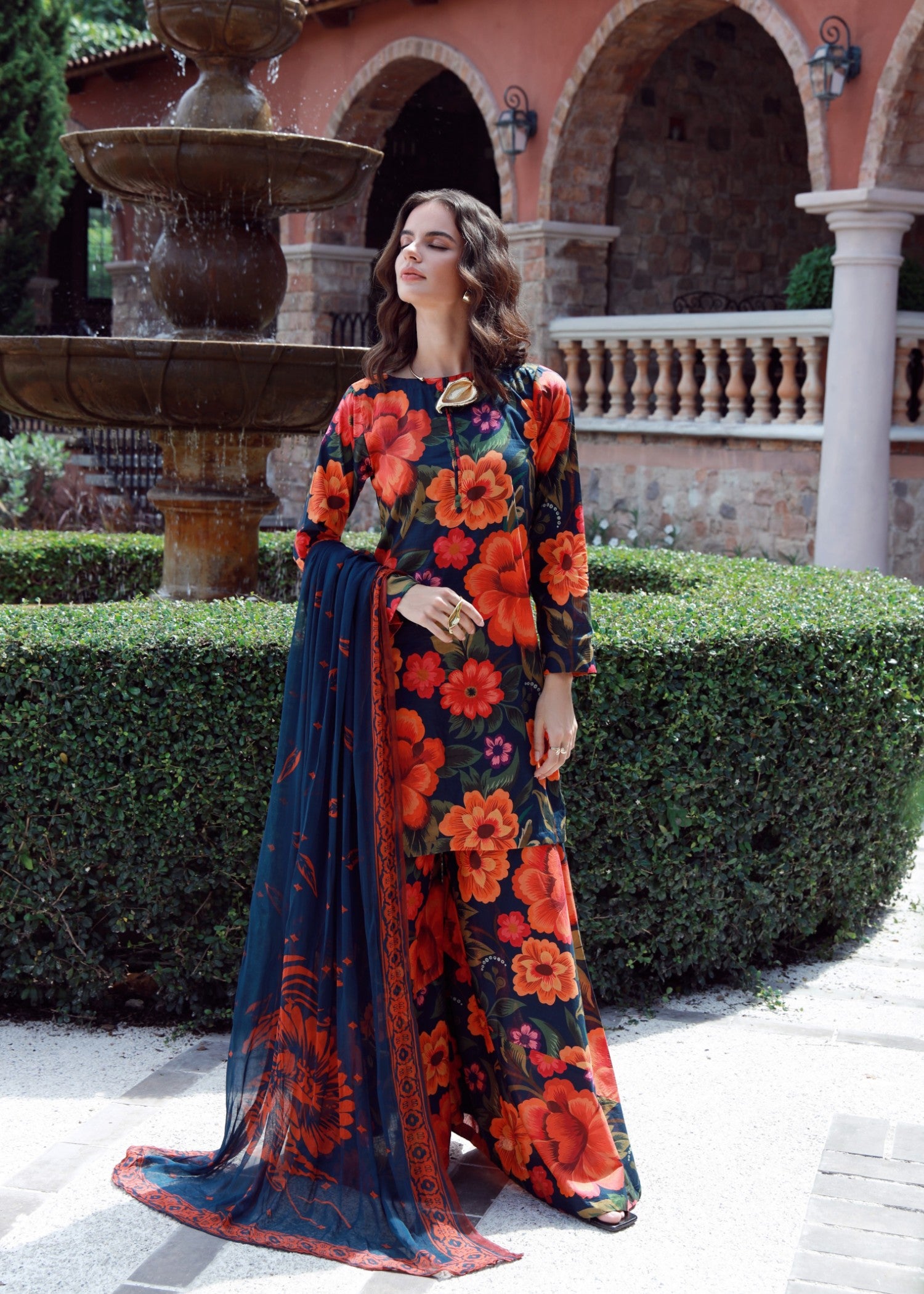 lawn Sharara in Orange, pumpkin orange
