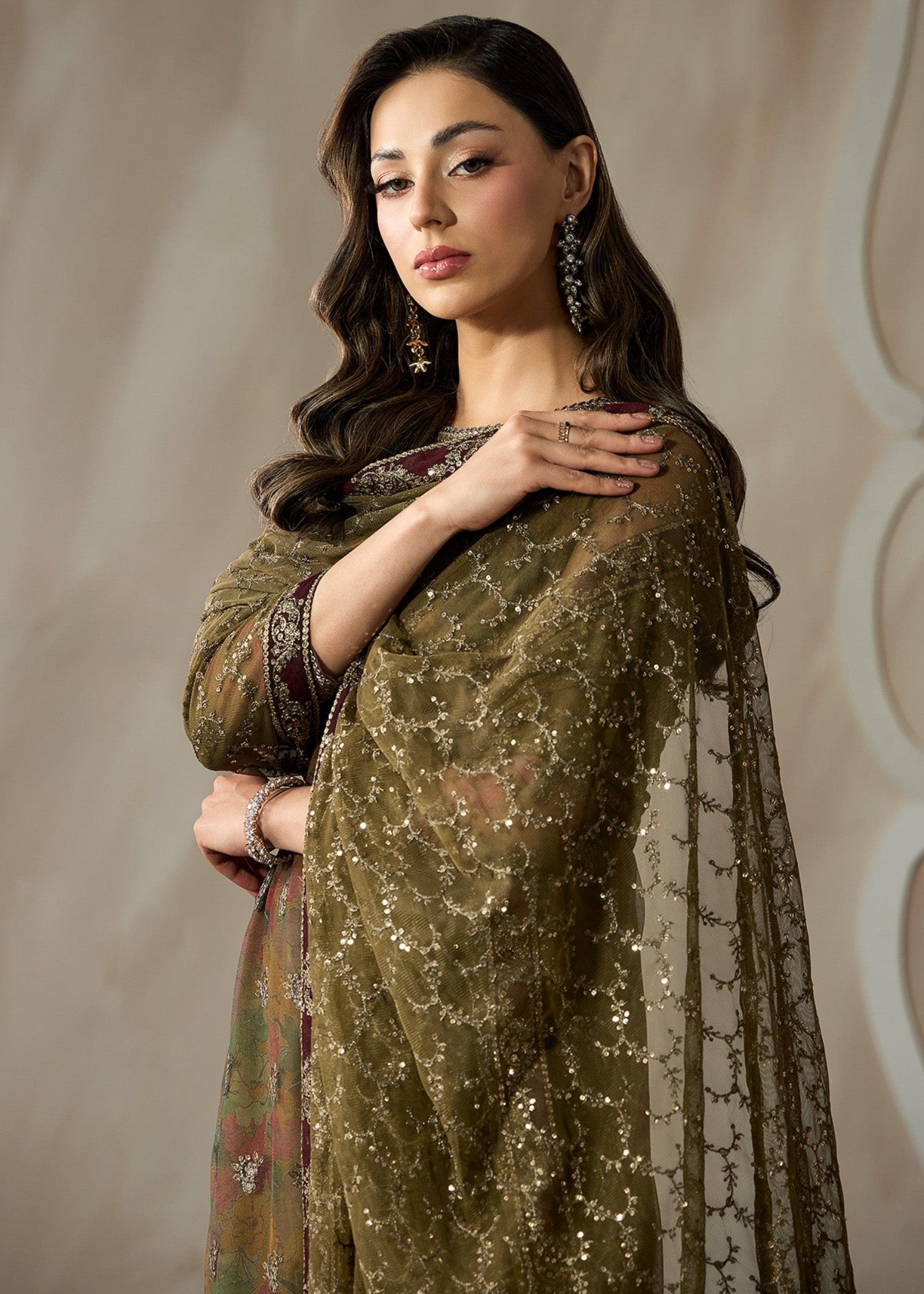 net Sharara in Olive green