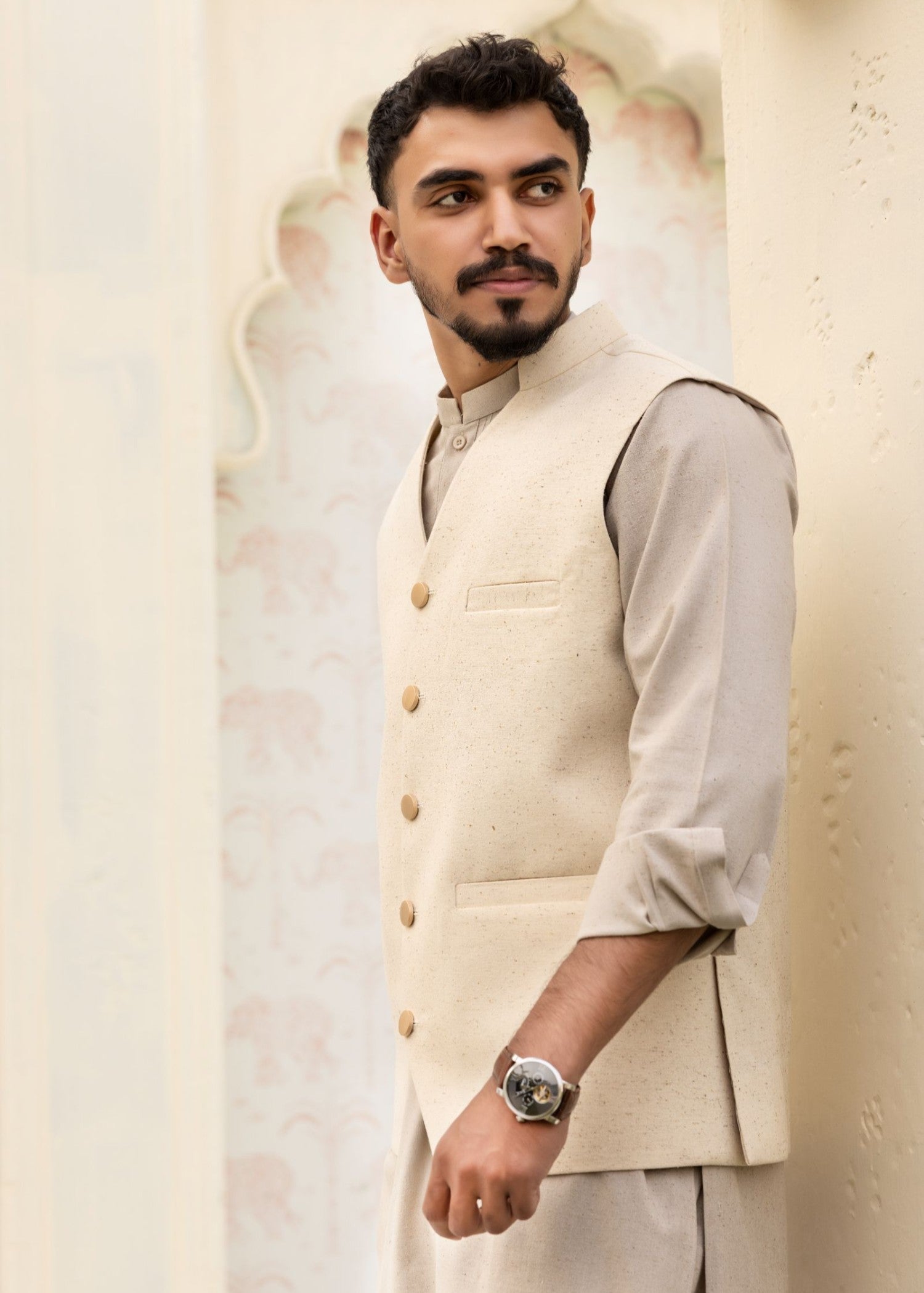 karandi Waistcoat in Cream by Istor House Of Premium Fabrics
