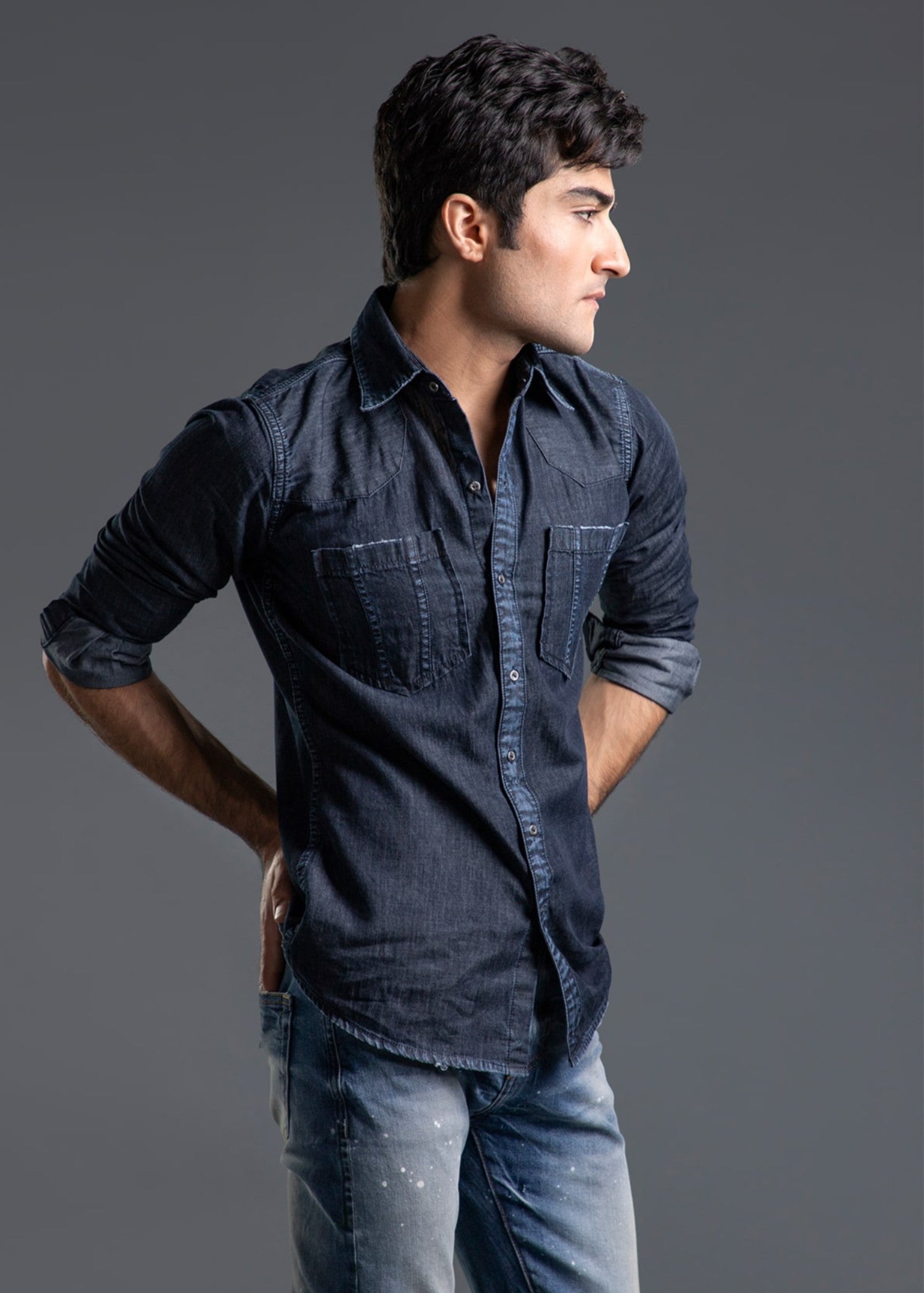 denim Casual Shirt in Dark blue