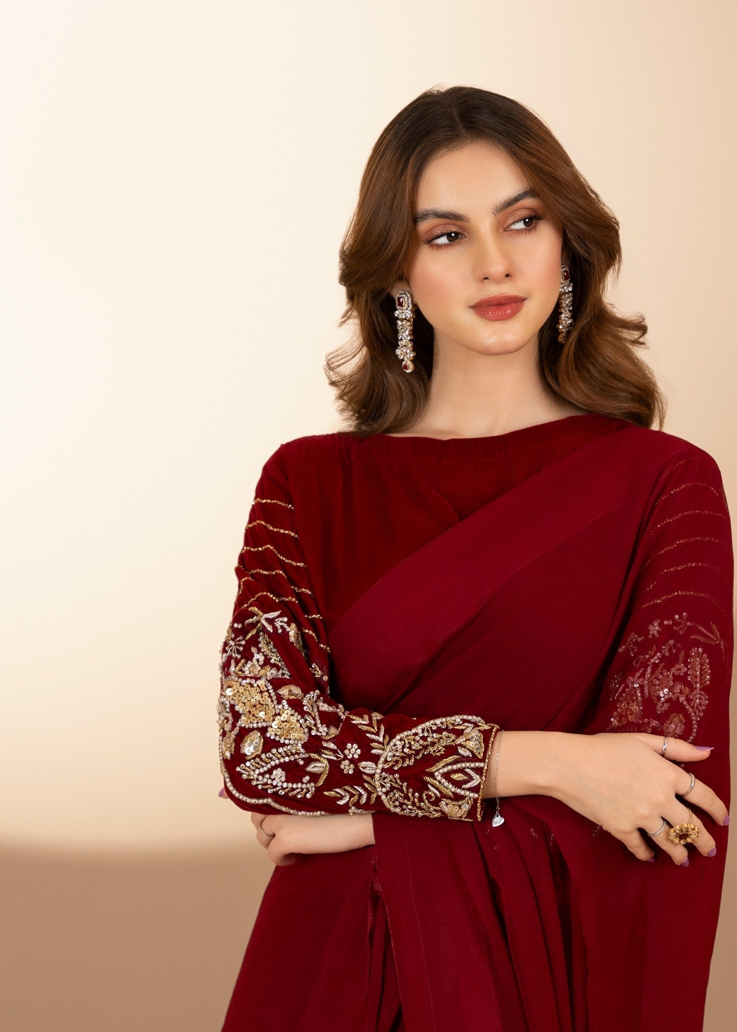 velvet Saree in Maroon