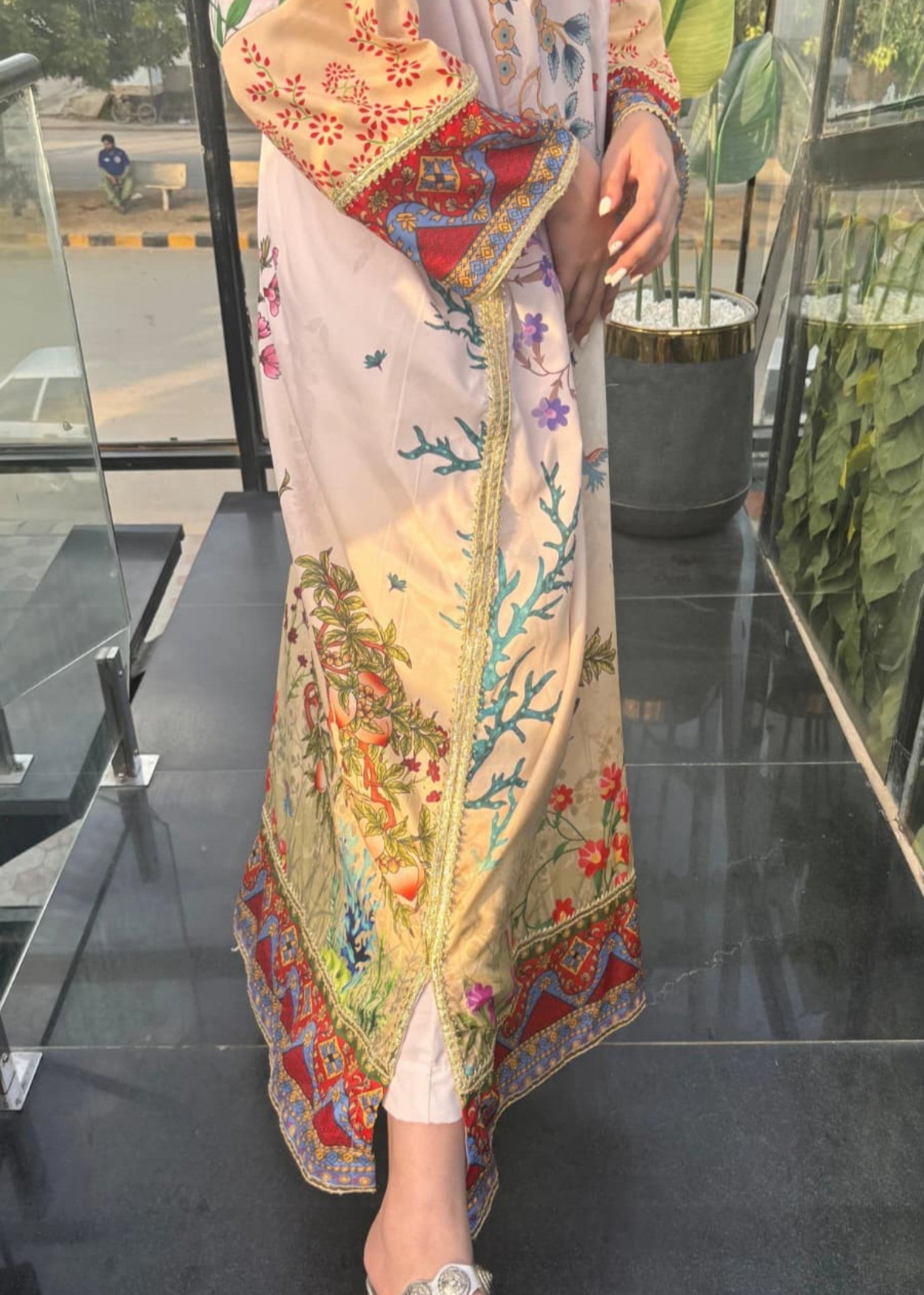 crepe silk Kaftan in Multi