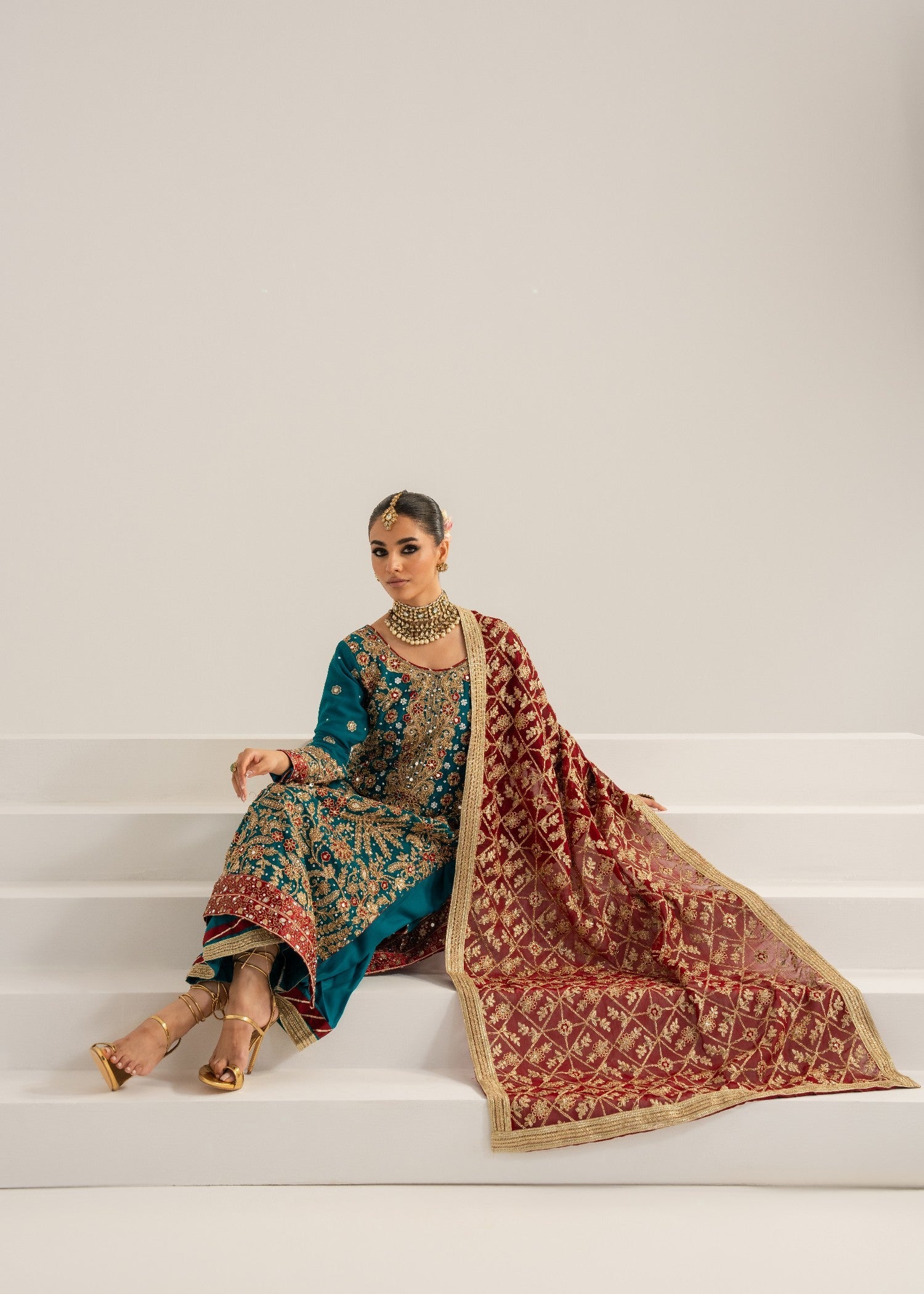 chiffon Kurta Set in Pine green