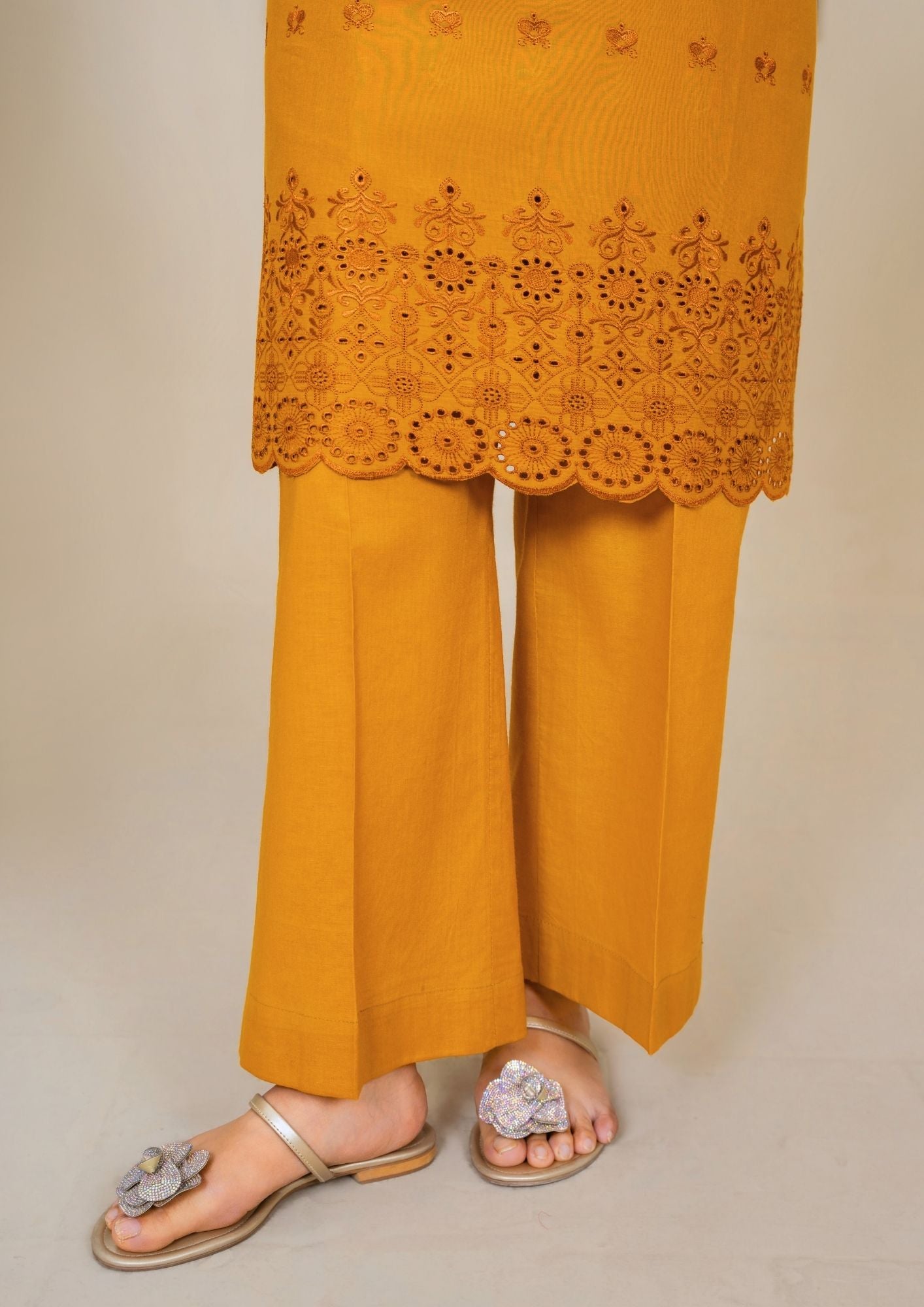 cambric Kurta Set in Mustard