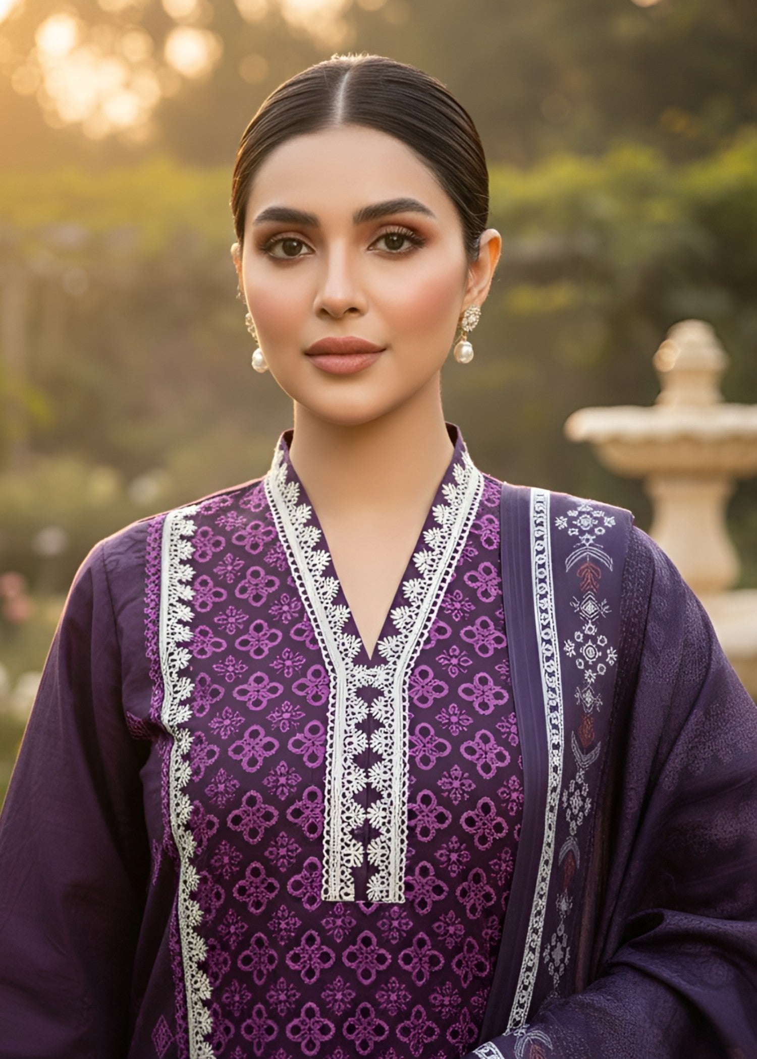 cotton Kurta Set in Purple heart