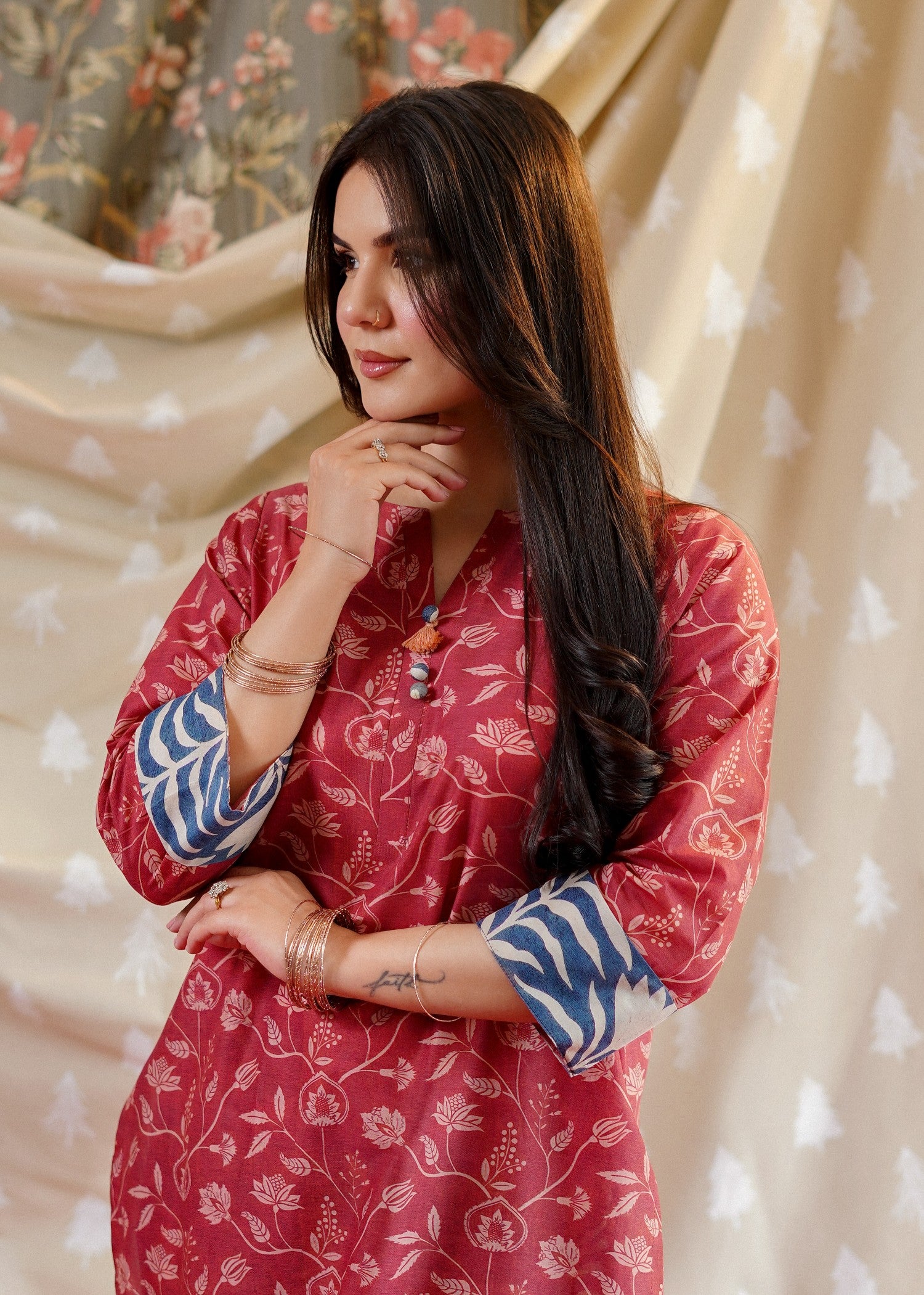 lawn Kurta Set in Brick red
