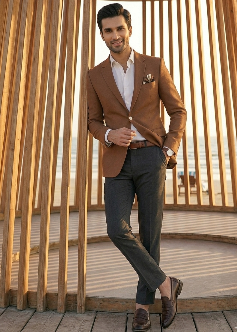 wool viscose Blazer in Tan brown