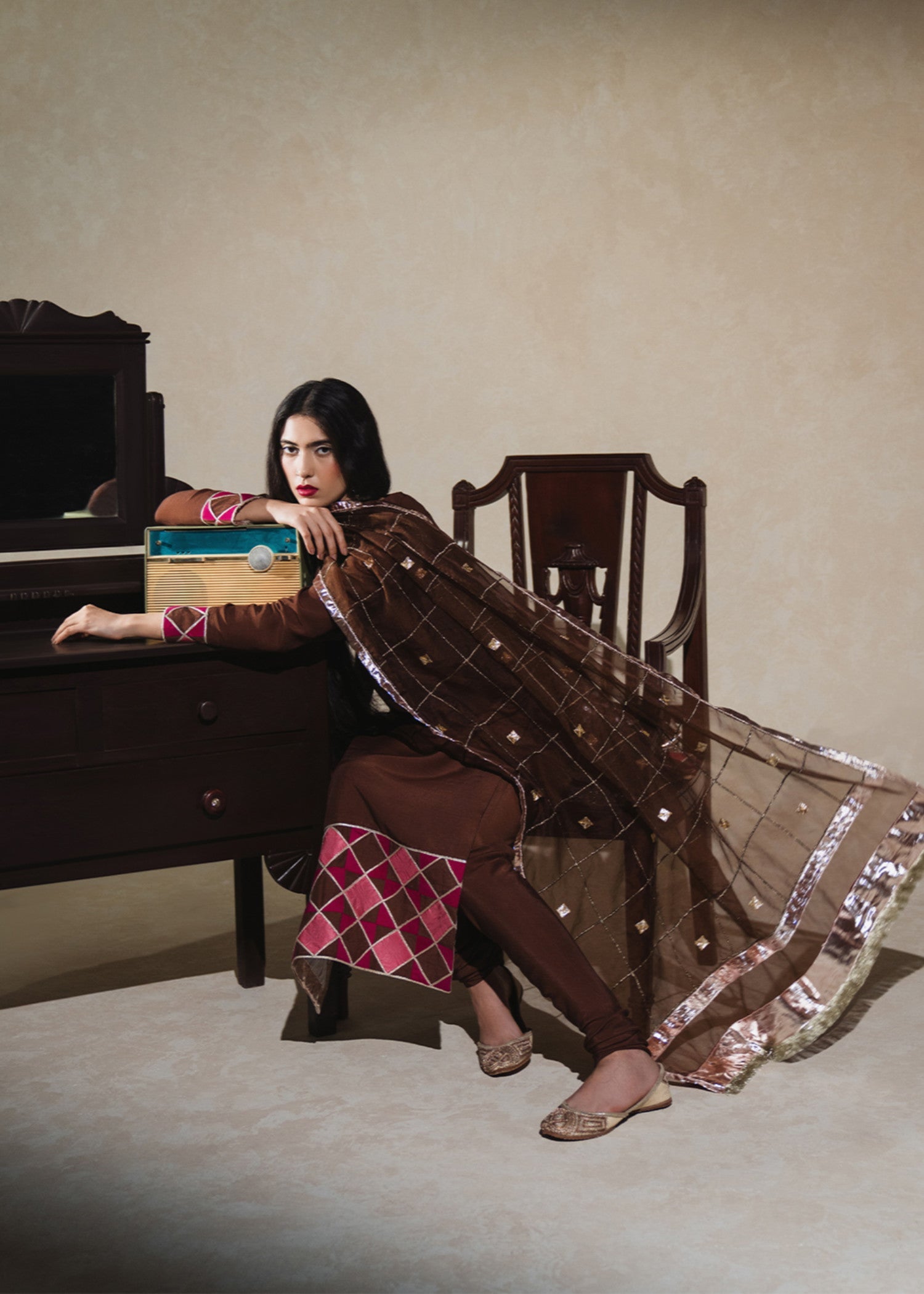pk raw silk Kurta Set in Coffee brown