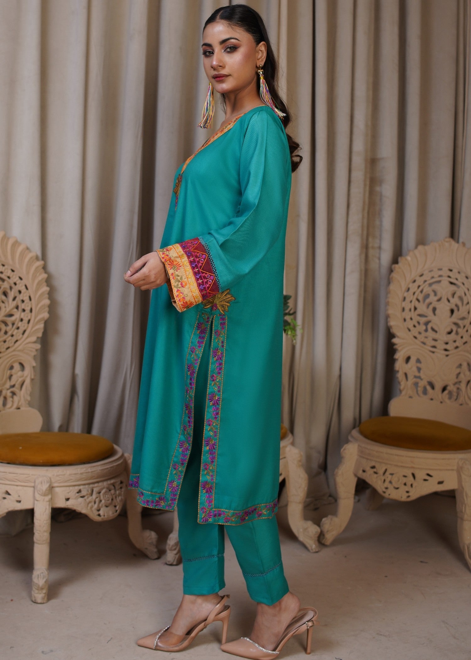 dhanak Kurta Set in Sea green