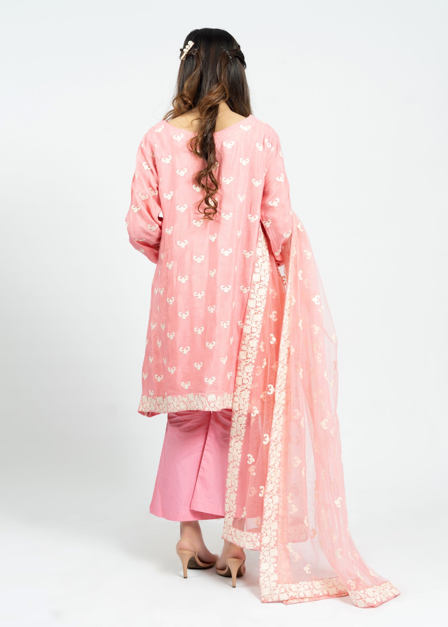 cotton net Short Frock in Pink