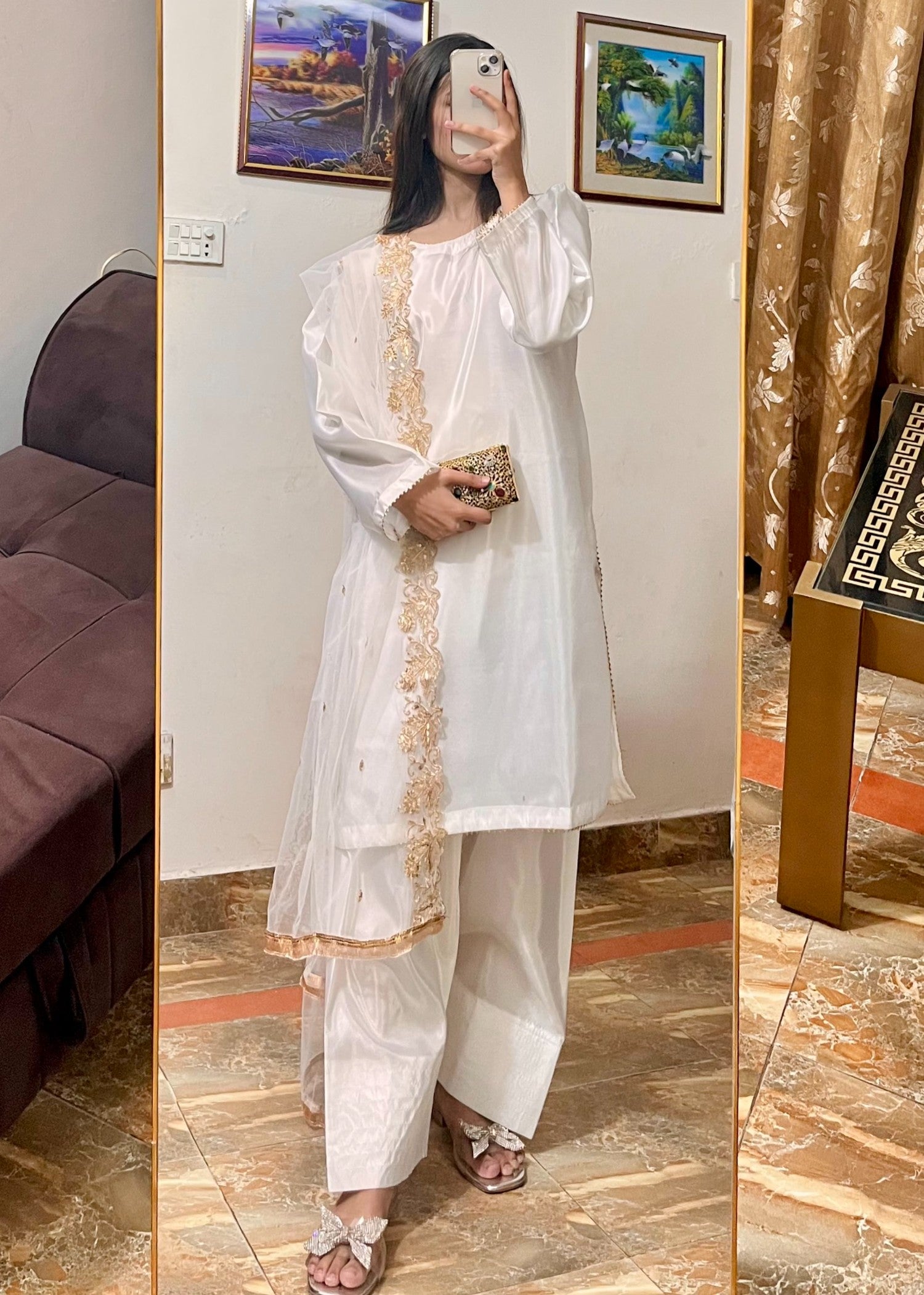 silk Kurta Set in Off-white