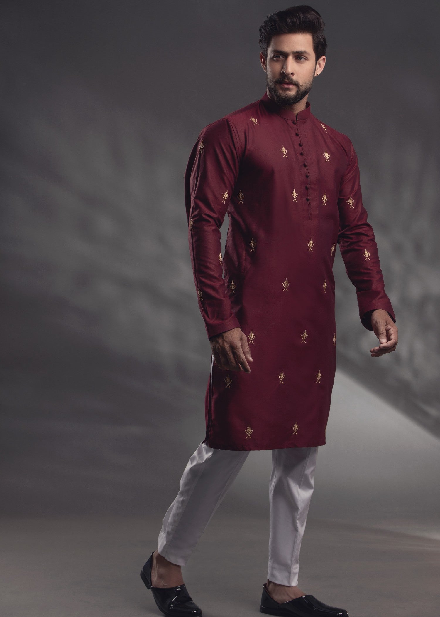cotton silk Kurta Set in Maroon