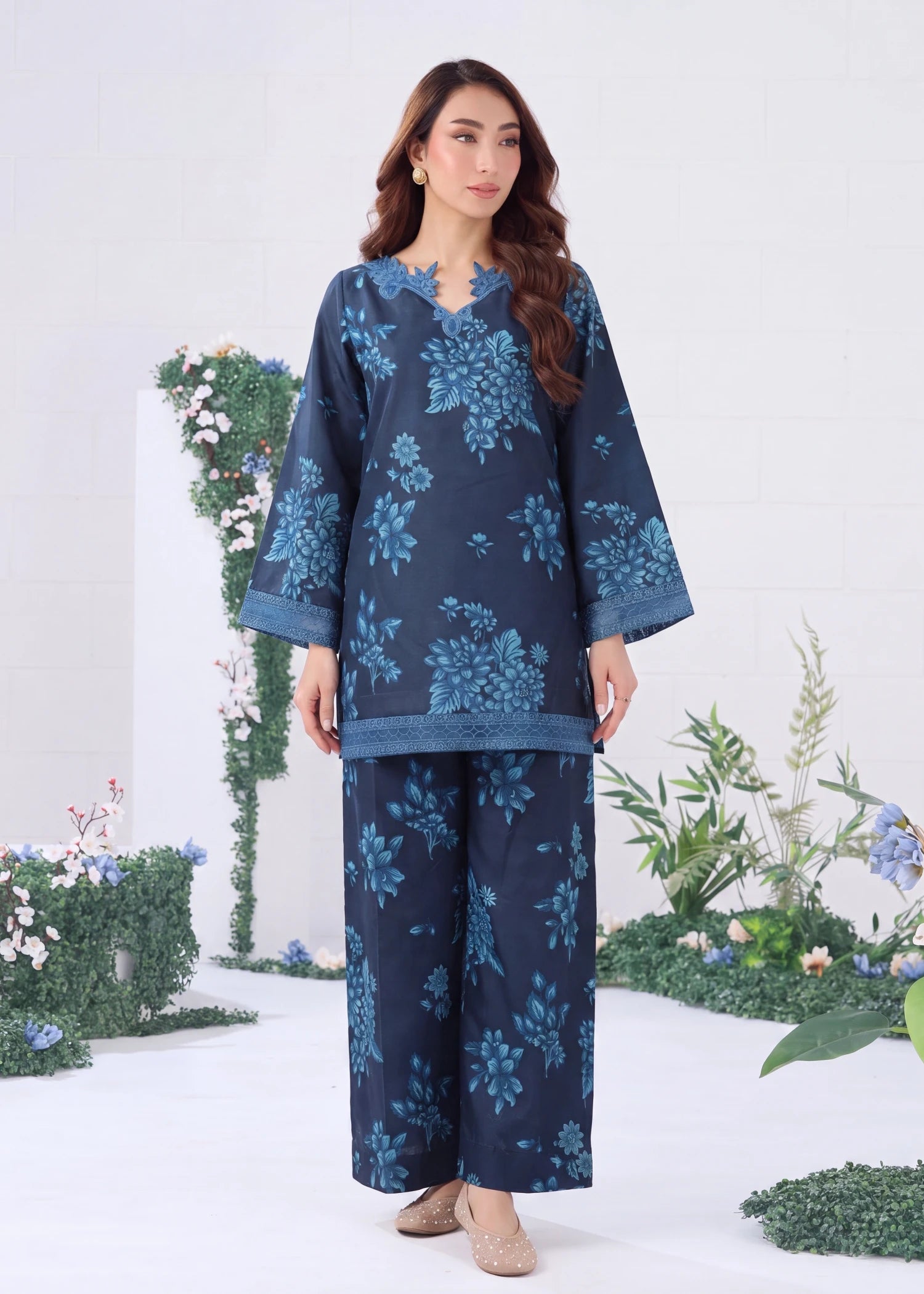 silk finish lawn Co Ord Sets in Yale blue