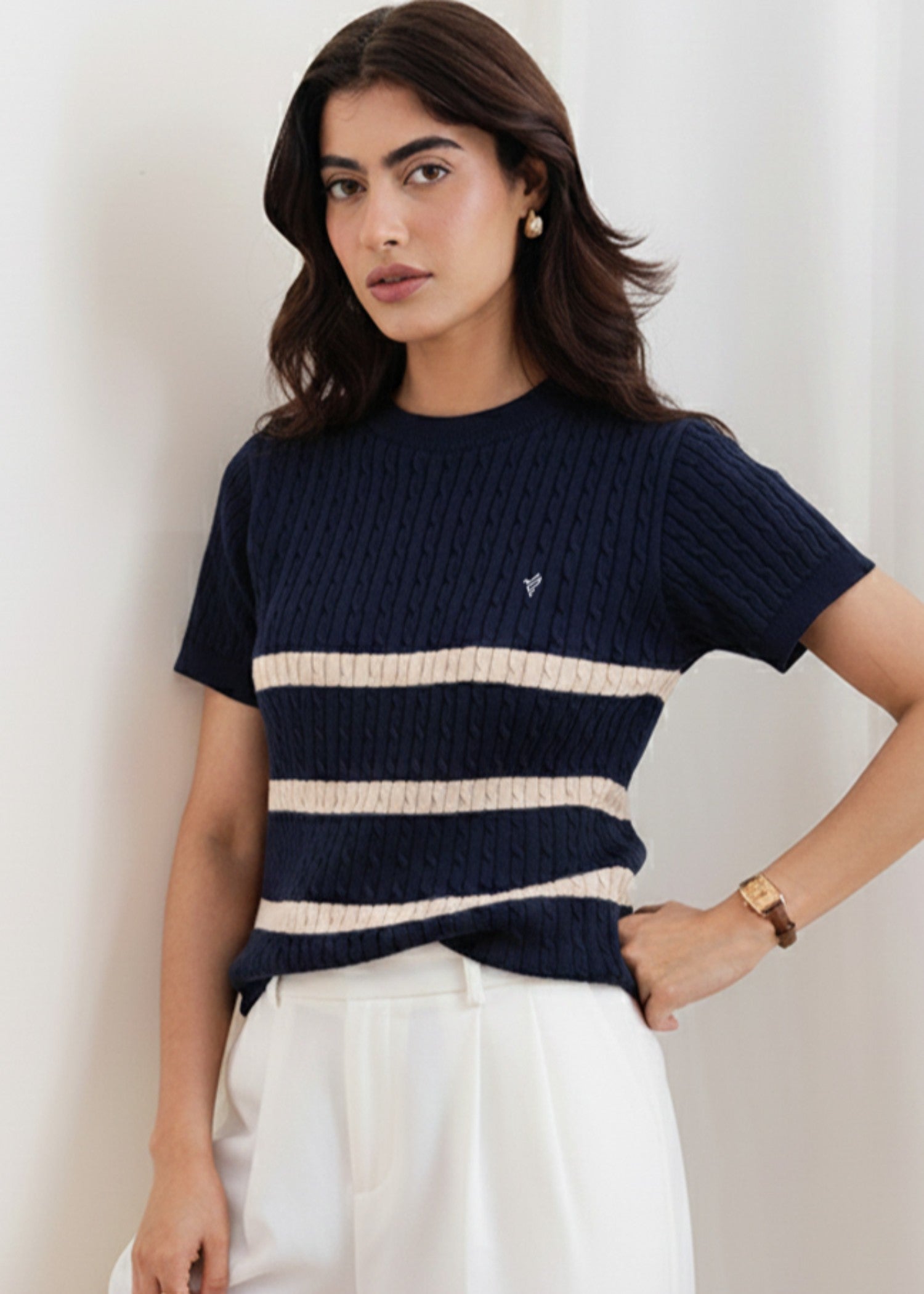 interlock knit T Shirt in Navy blue