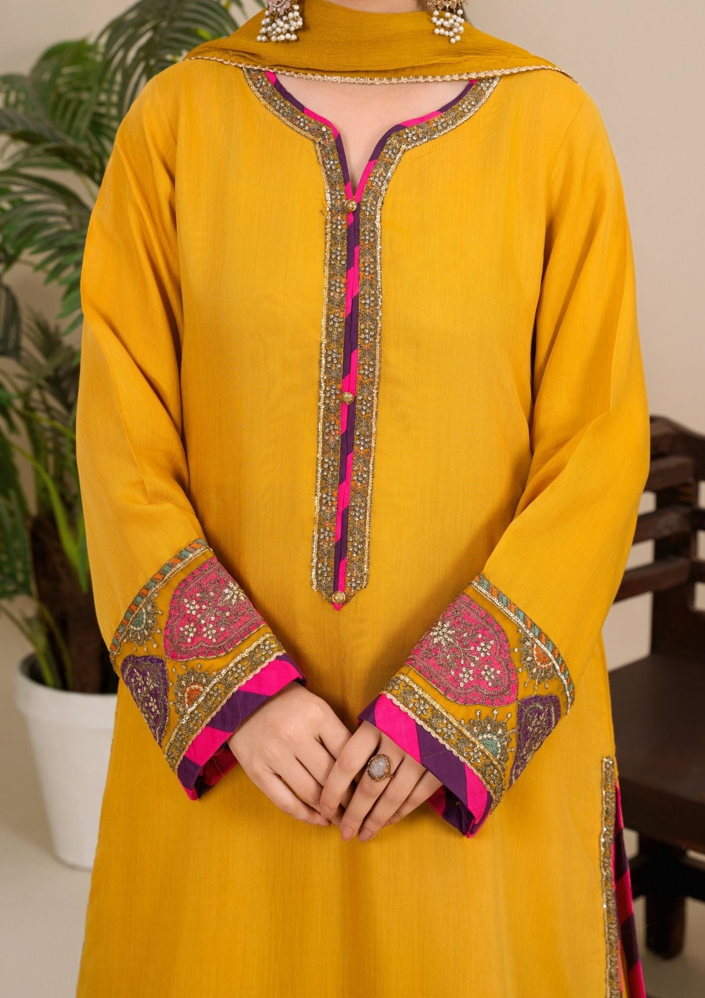 viscose thai silk Sharara in Mari gold