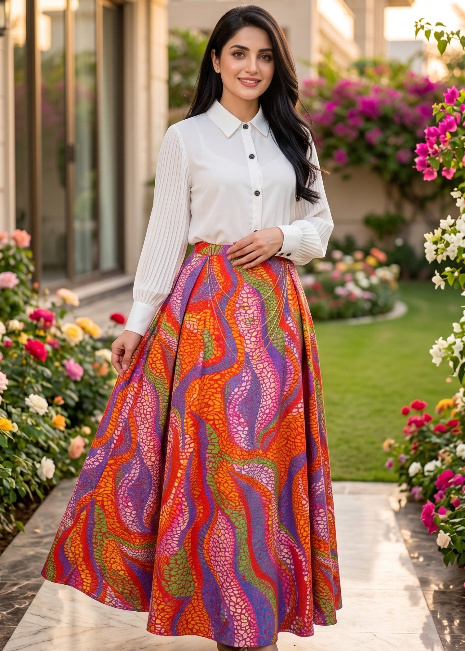 georgette Skirt in Multi, white