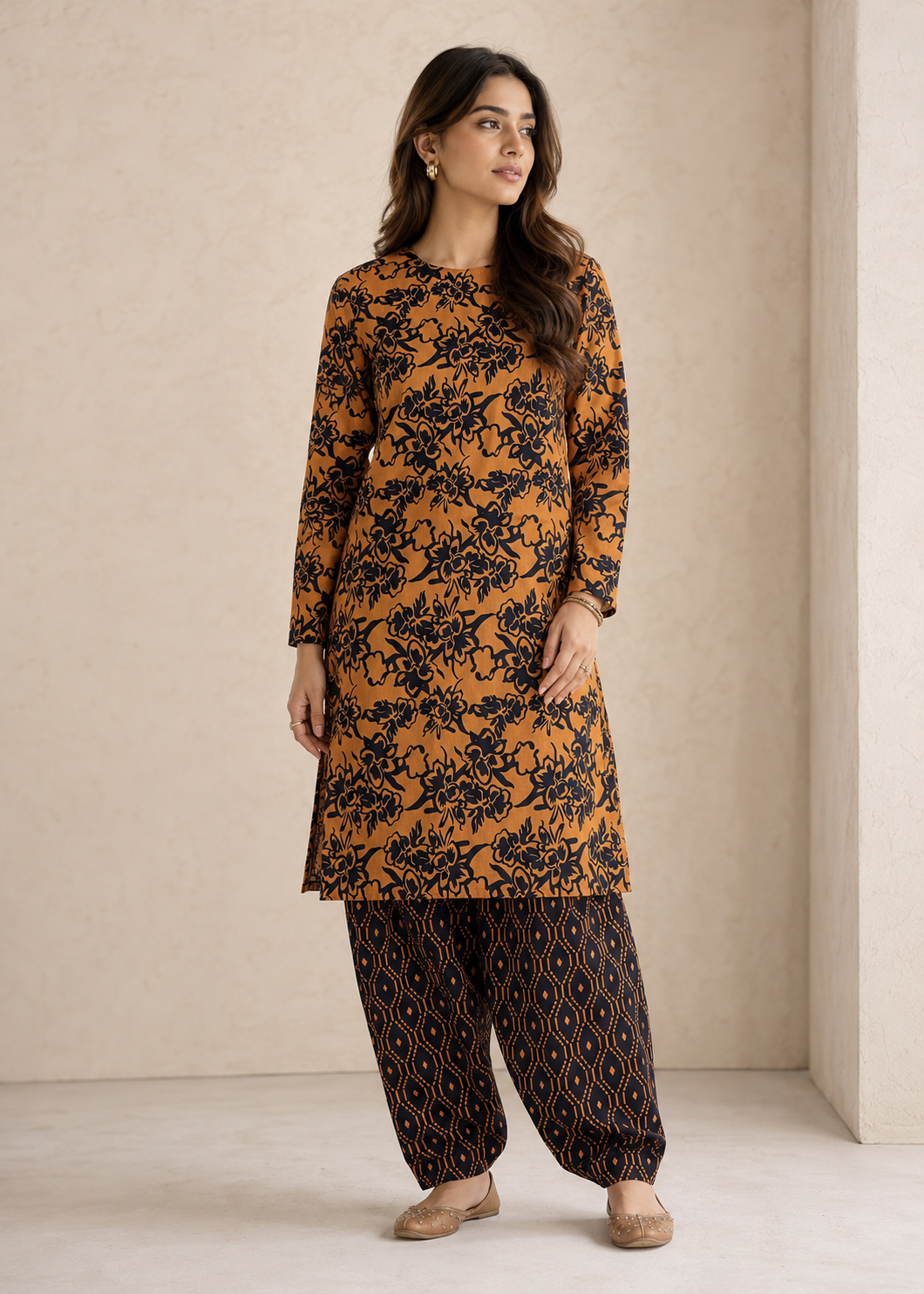 lawn Unstitched in Black, orange