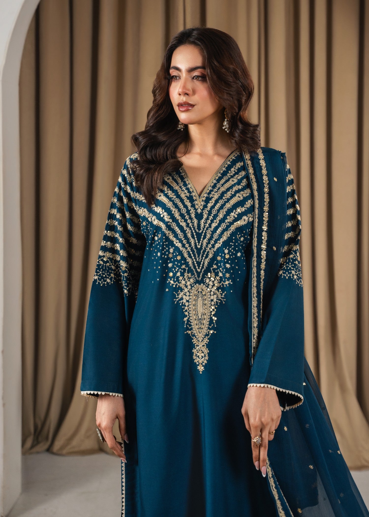 lawn Kurta Set in Ocean blue
