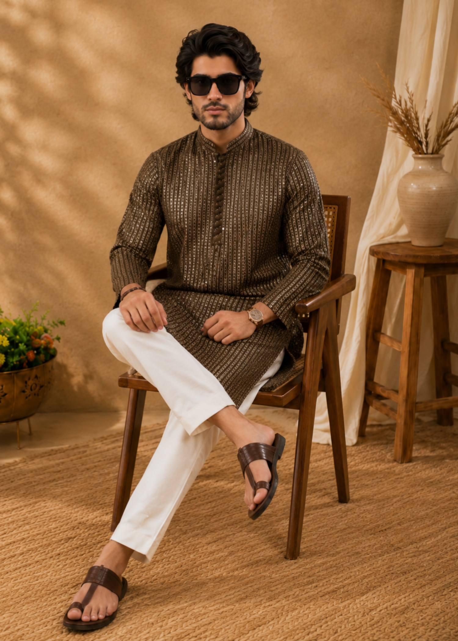 pk raw silk Kurta Set in Mocha brown by The Great Masters (TGM)