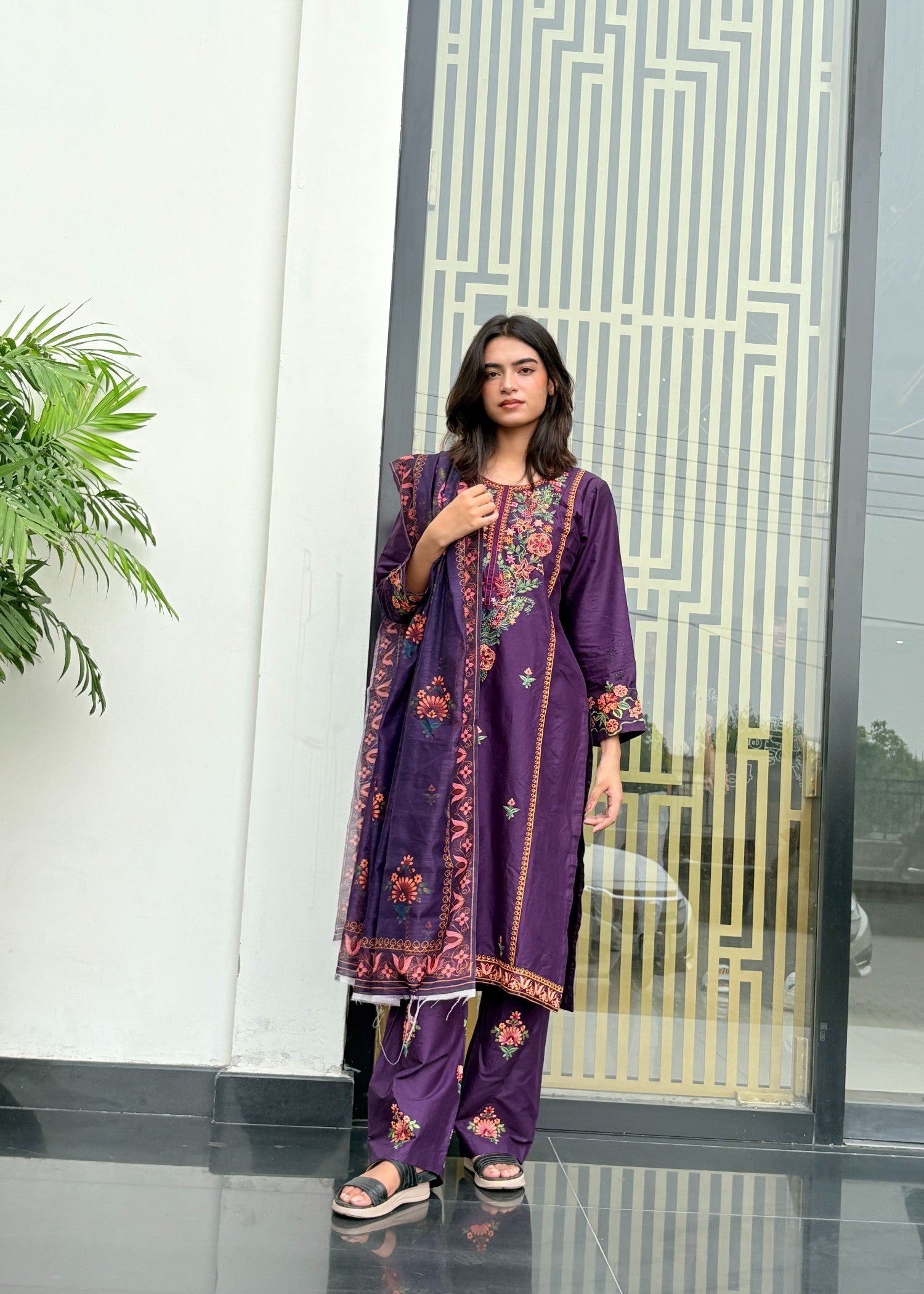 cotton Kurta Set in Deep purple