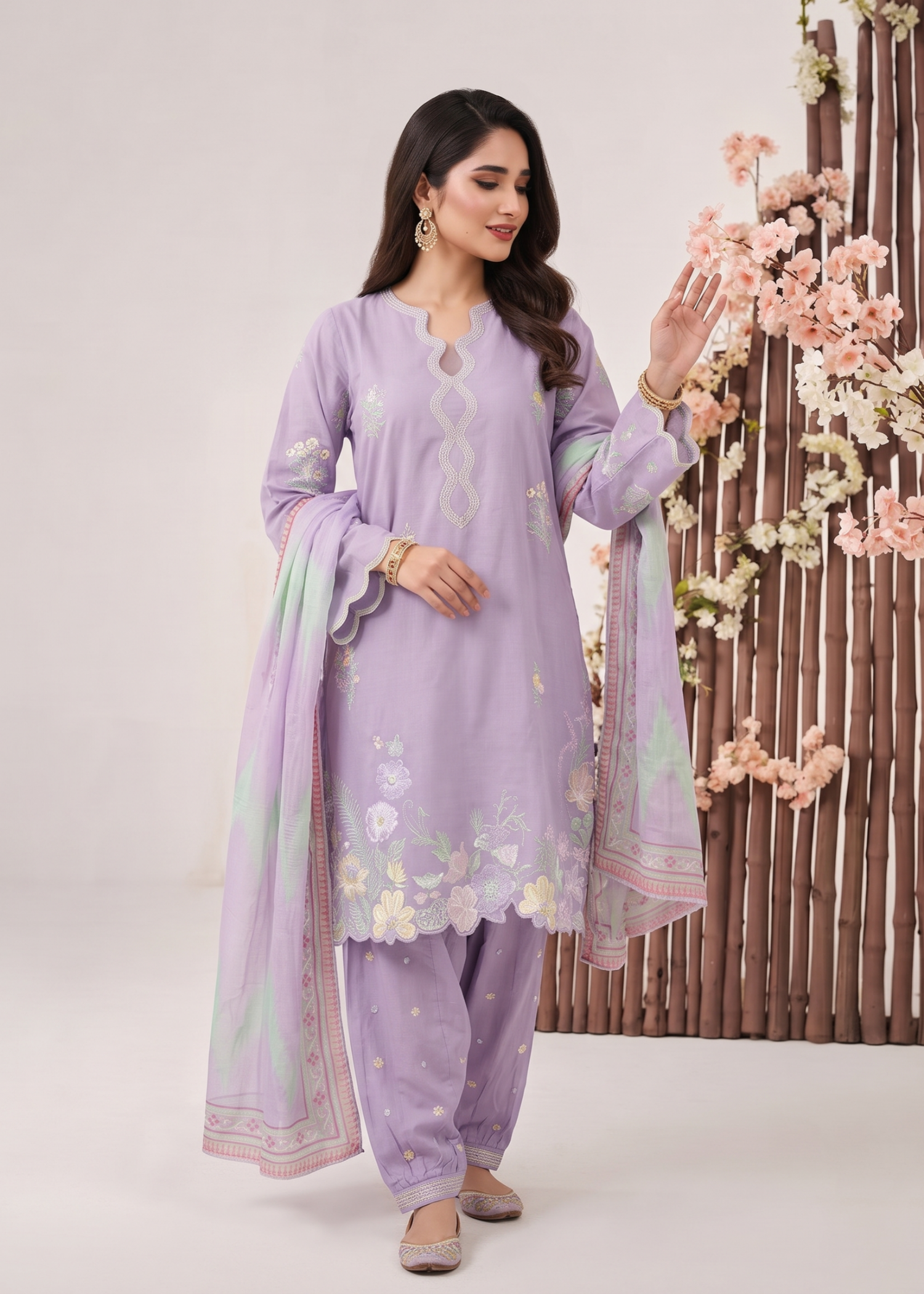 lawn Kurta Set in Lavender
