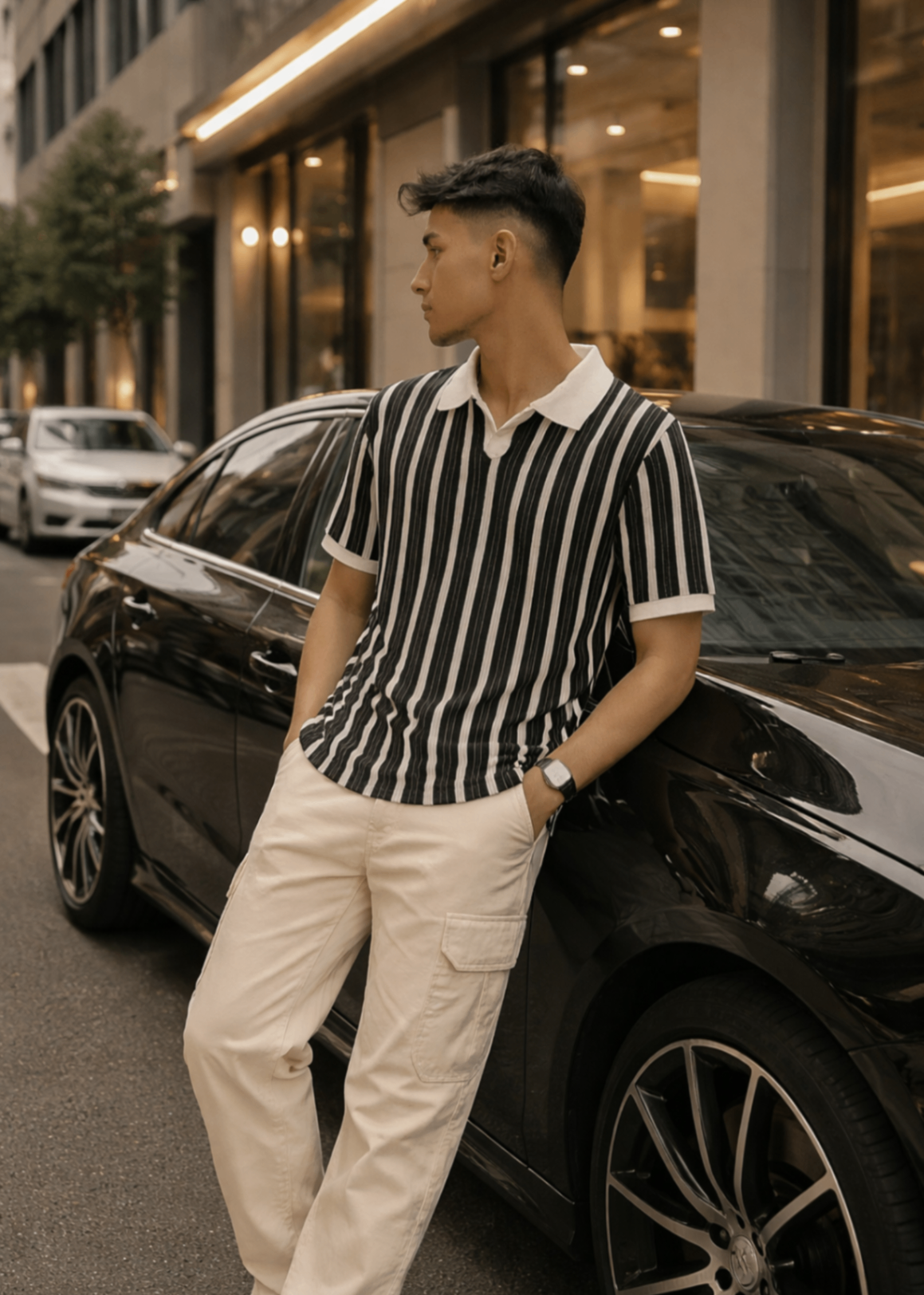 cotton Polo Shirt in White, black