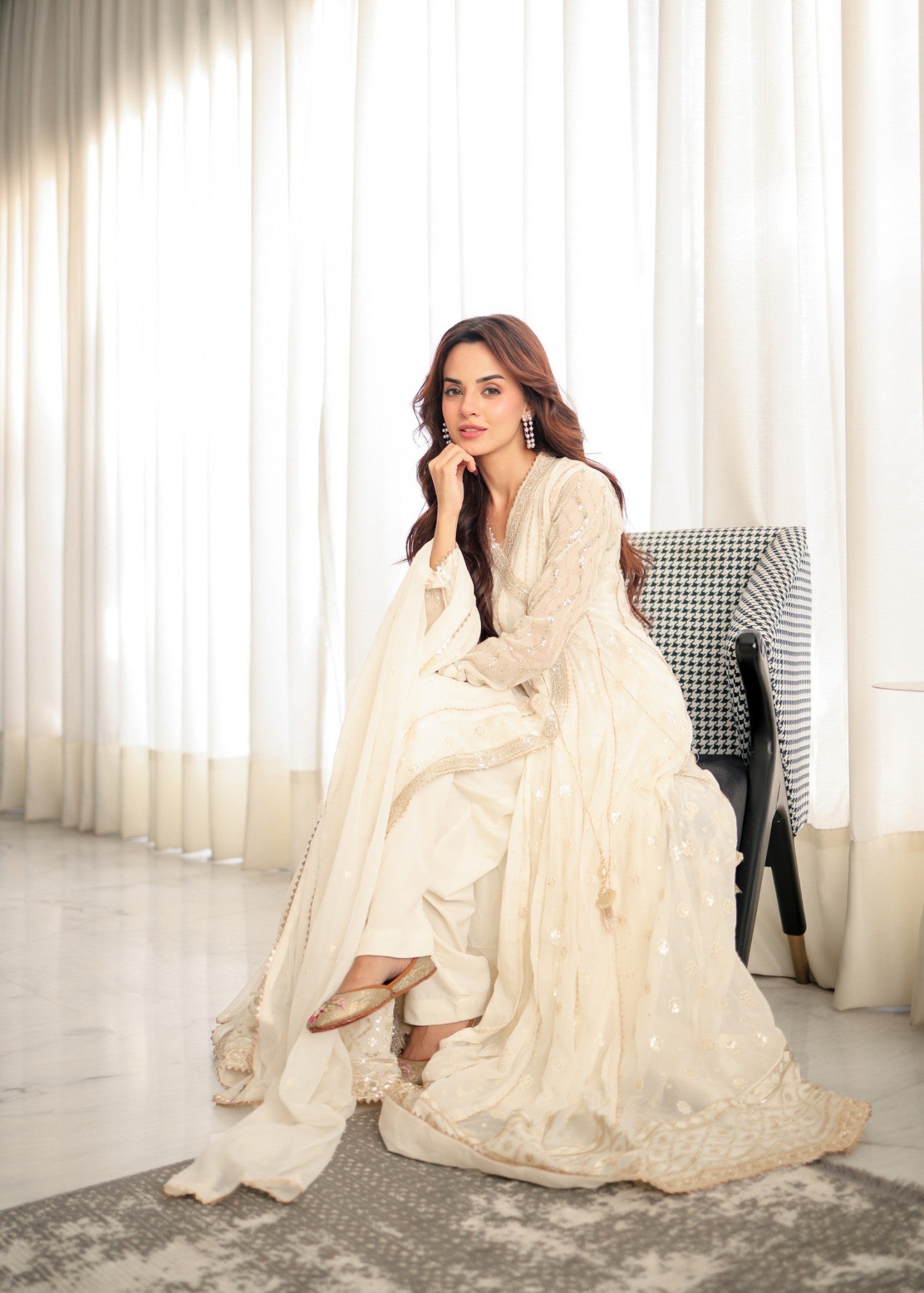 chiffon Angrakha in Off-white