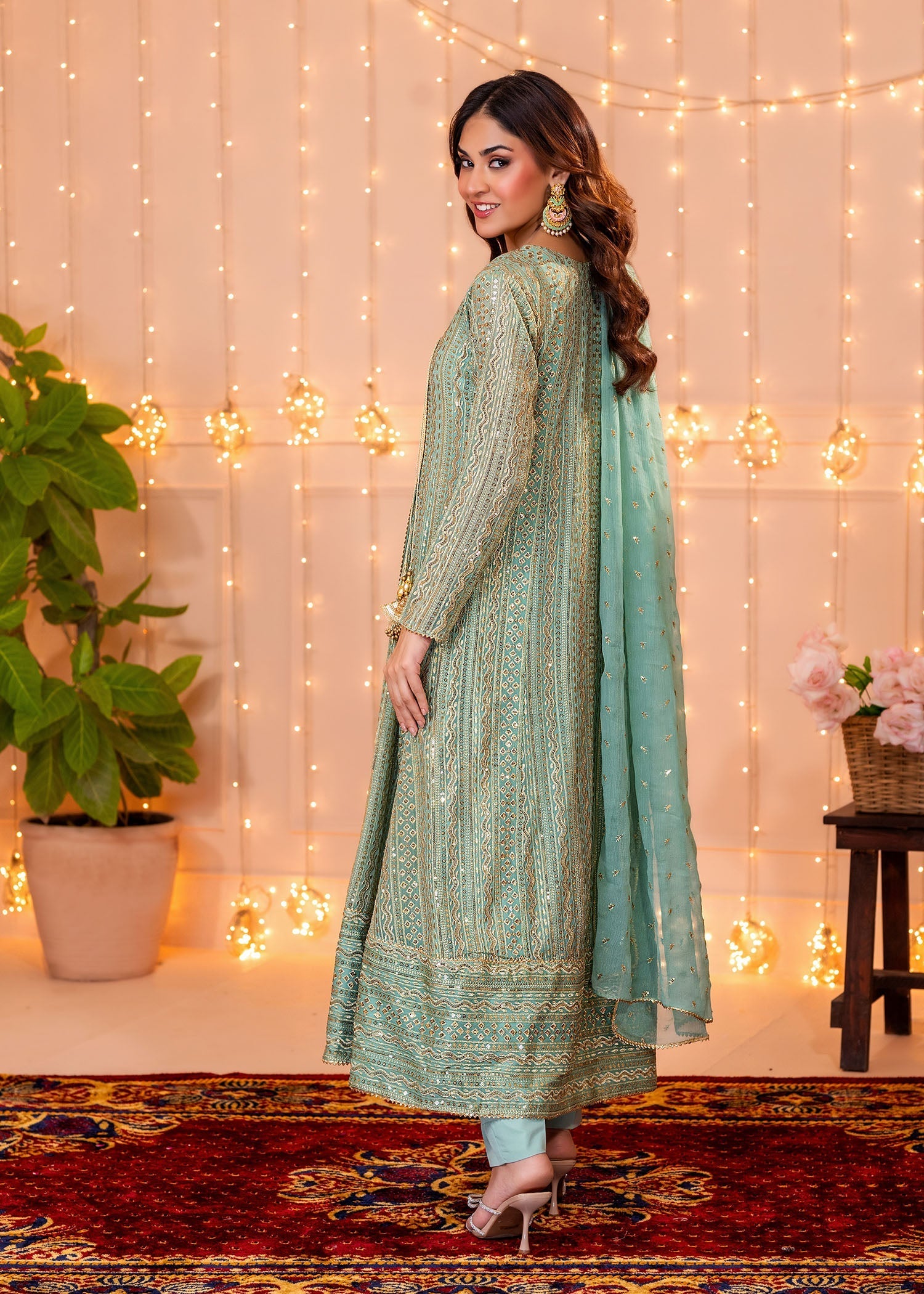 chiffon Angrakha in Aquamarine