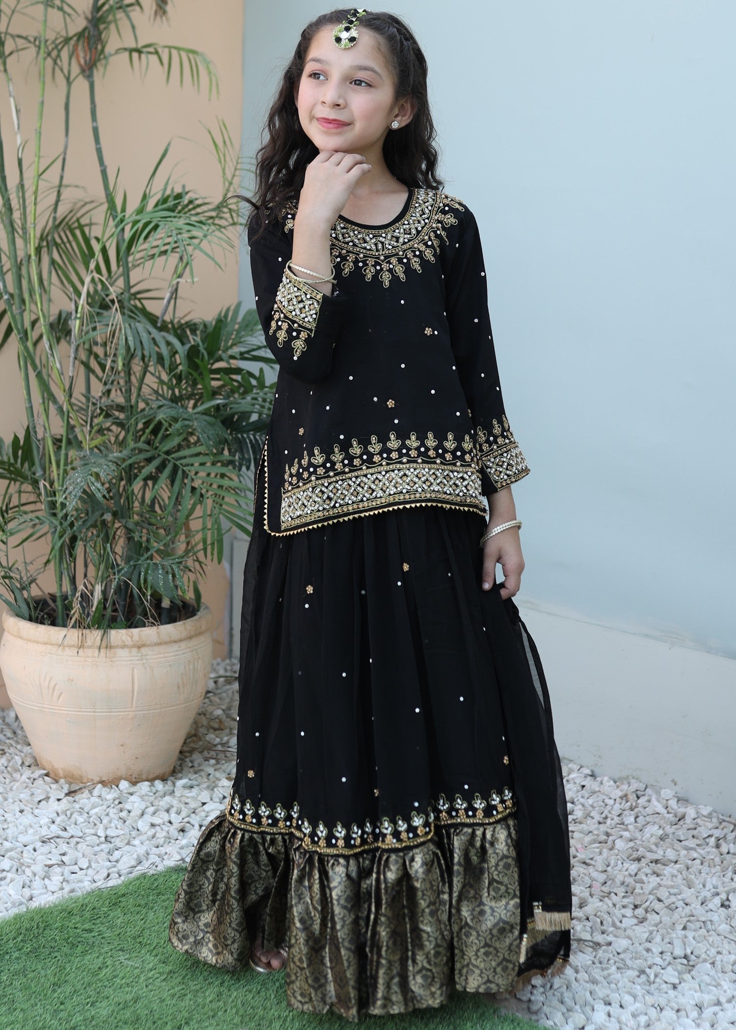 chiffon Lehenga in Black