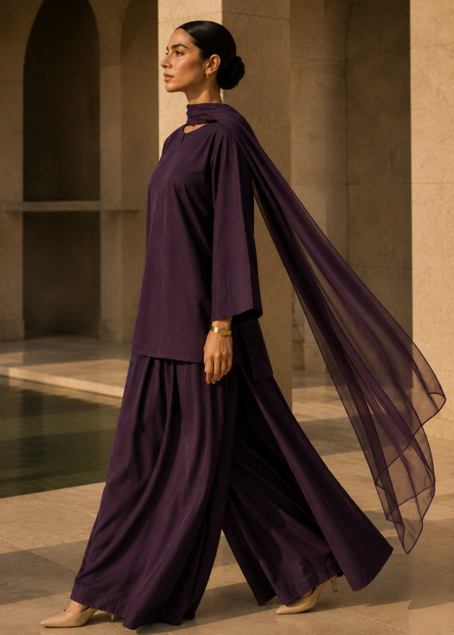 pure cotton Kurta Set in Plum