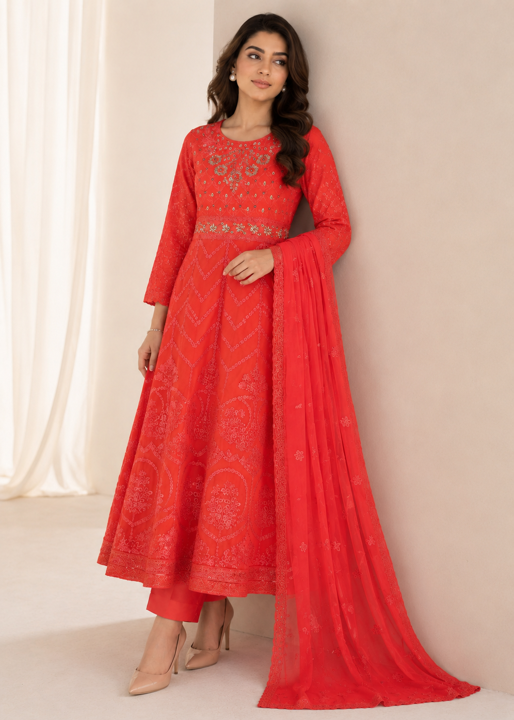 chiffon Maxi in Coral red
