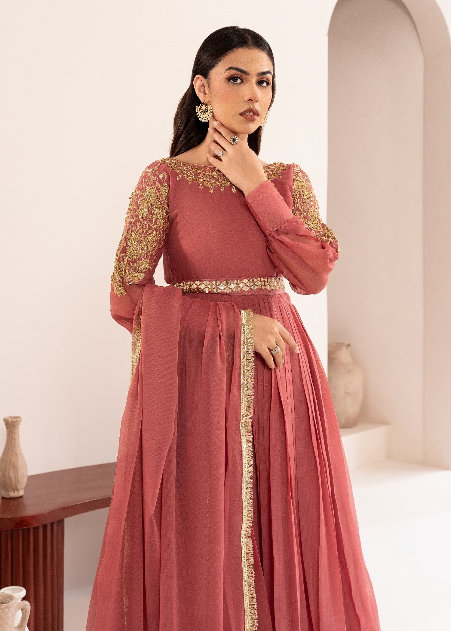 chiffon Maxi in Tea rose pink