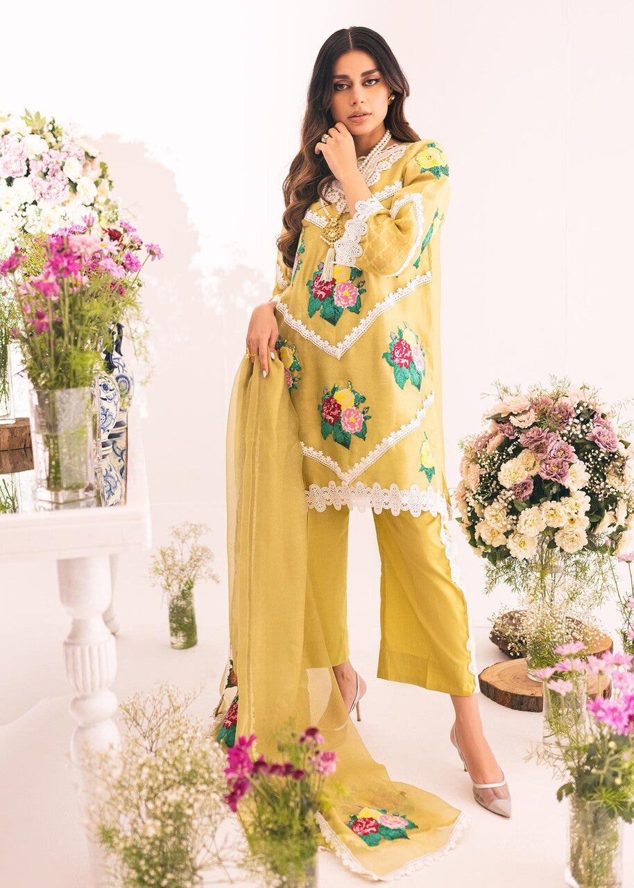 khaddi net Kurta Set in Key lime