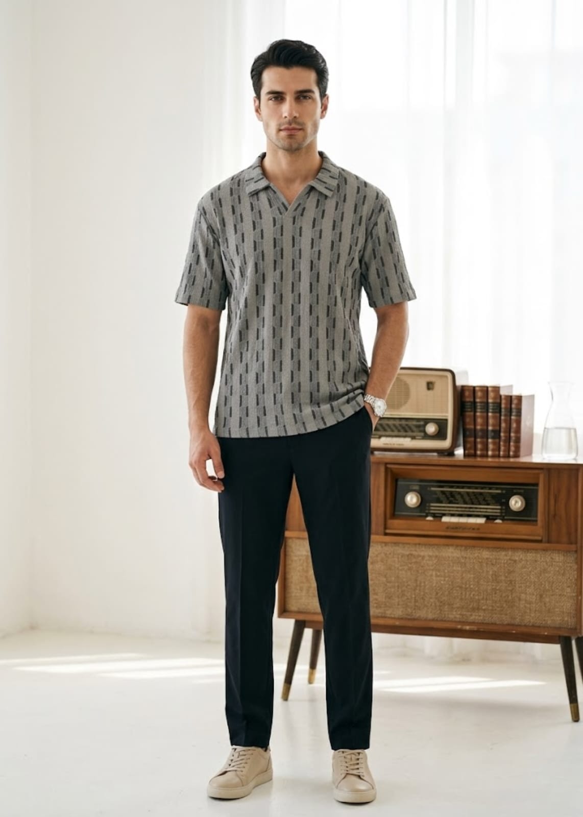 yarn dyed Polo Shirt in Grey