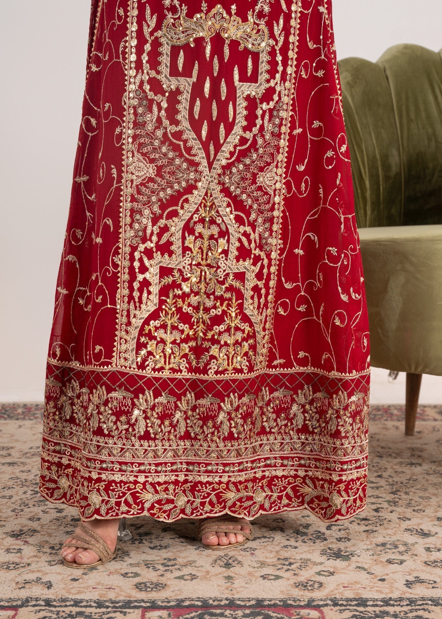 chiffon Pishwas in Rose red