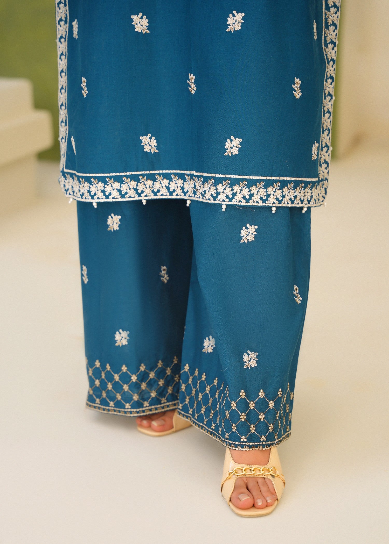 lawn cotton Kurta Set in Dark blue