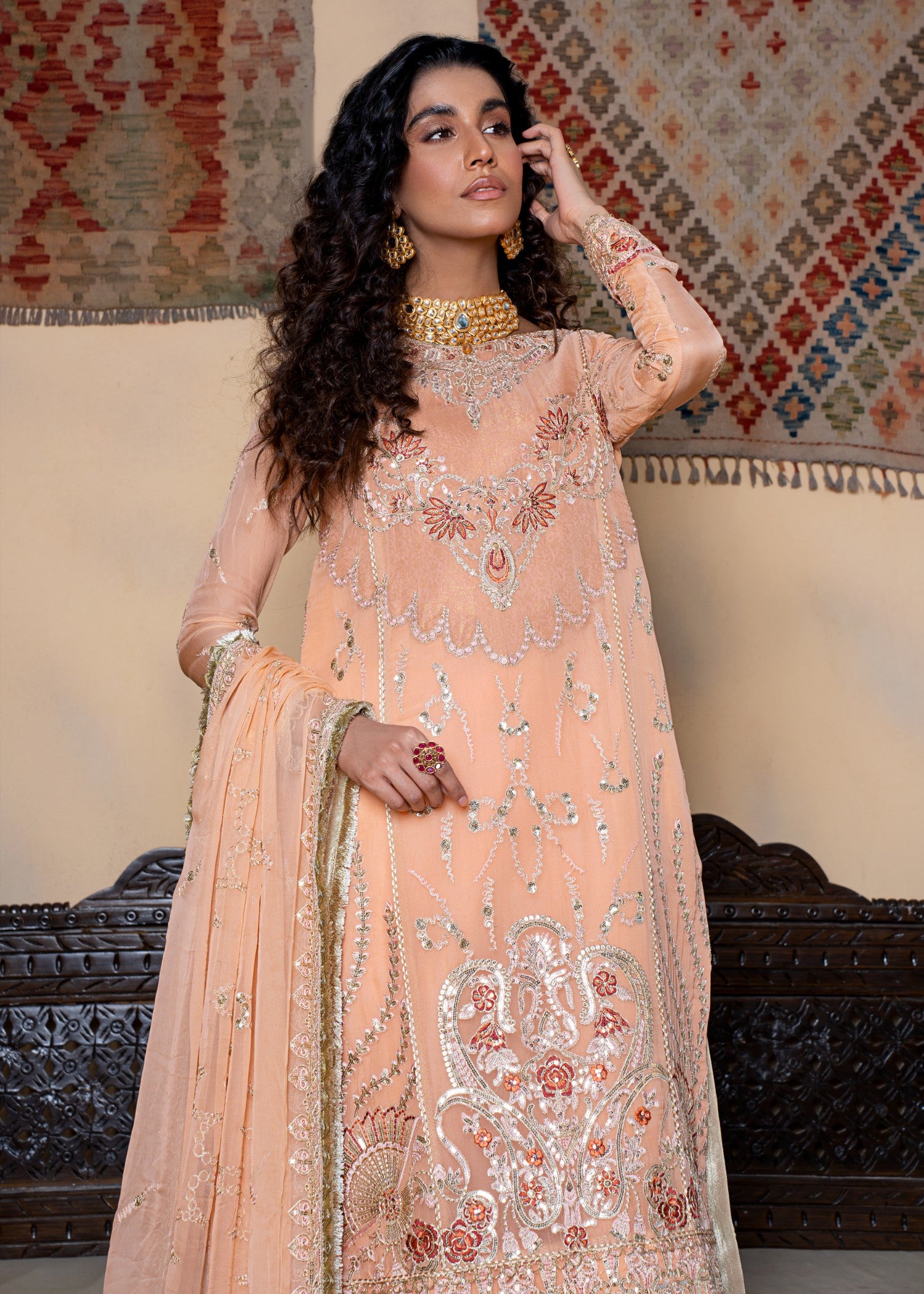 chiffon Kurta Set in Pastel pink